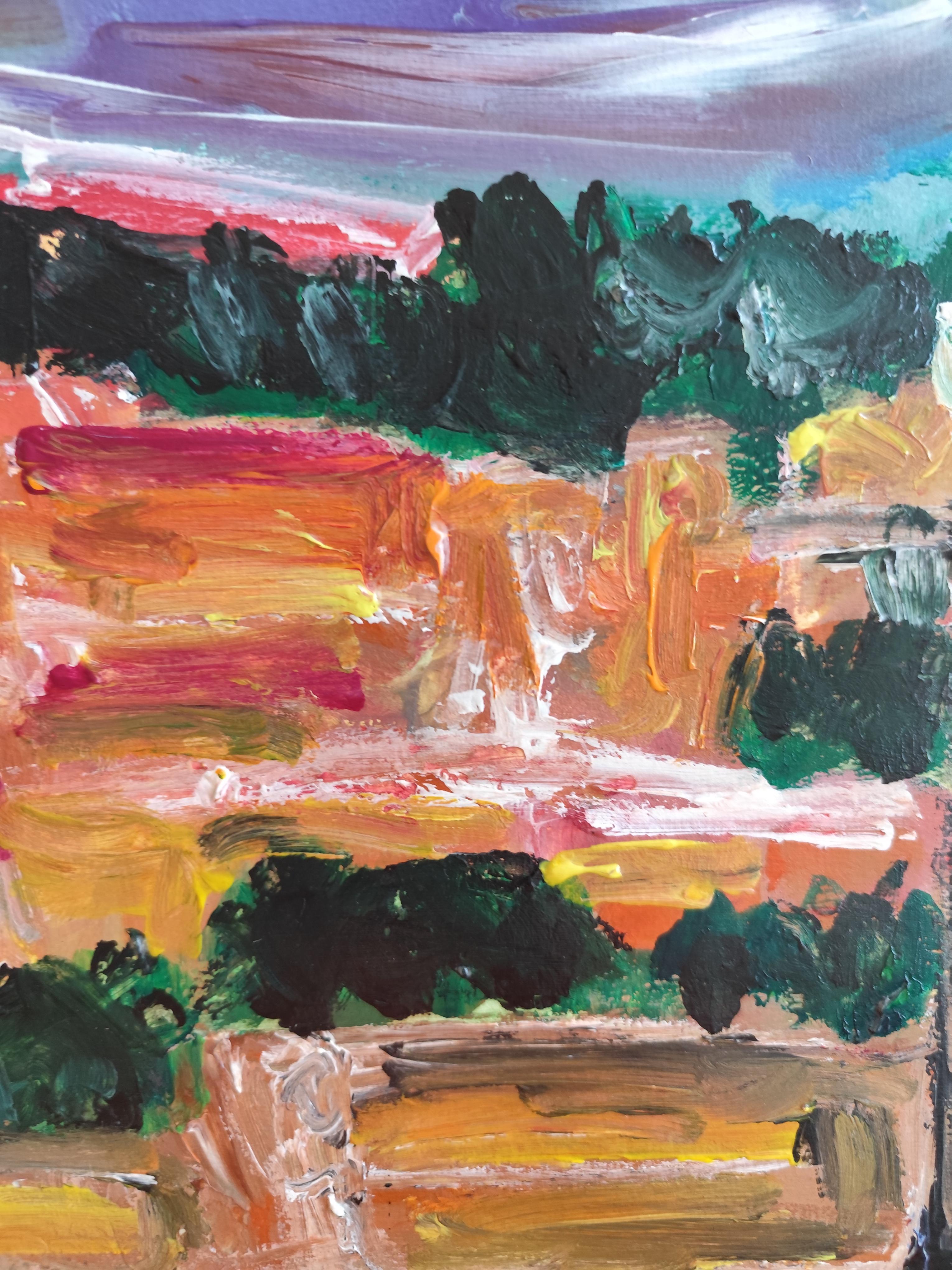 Impresionista abstracto  paisaje  pueblo del sur de francia pintura acrílica en venta 10