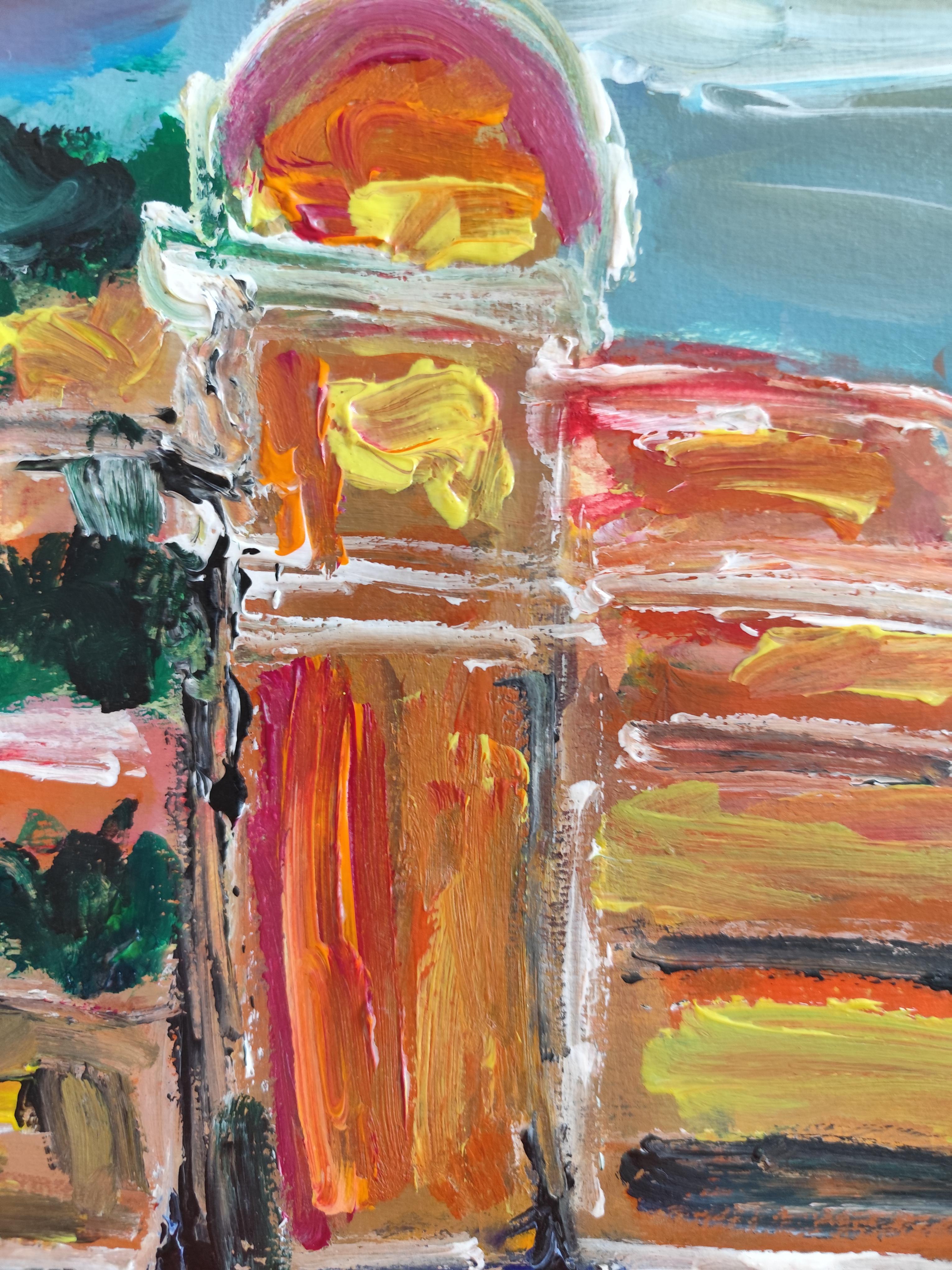 Impresionista abstracto  paisaje  pueblo del sur de francia pintura acrílica en venta 11