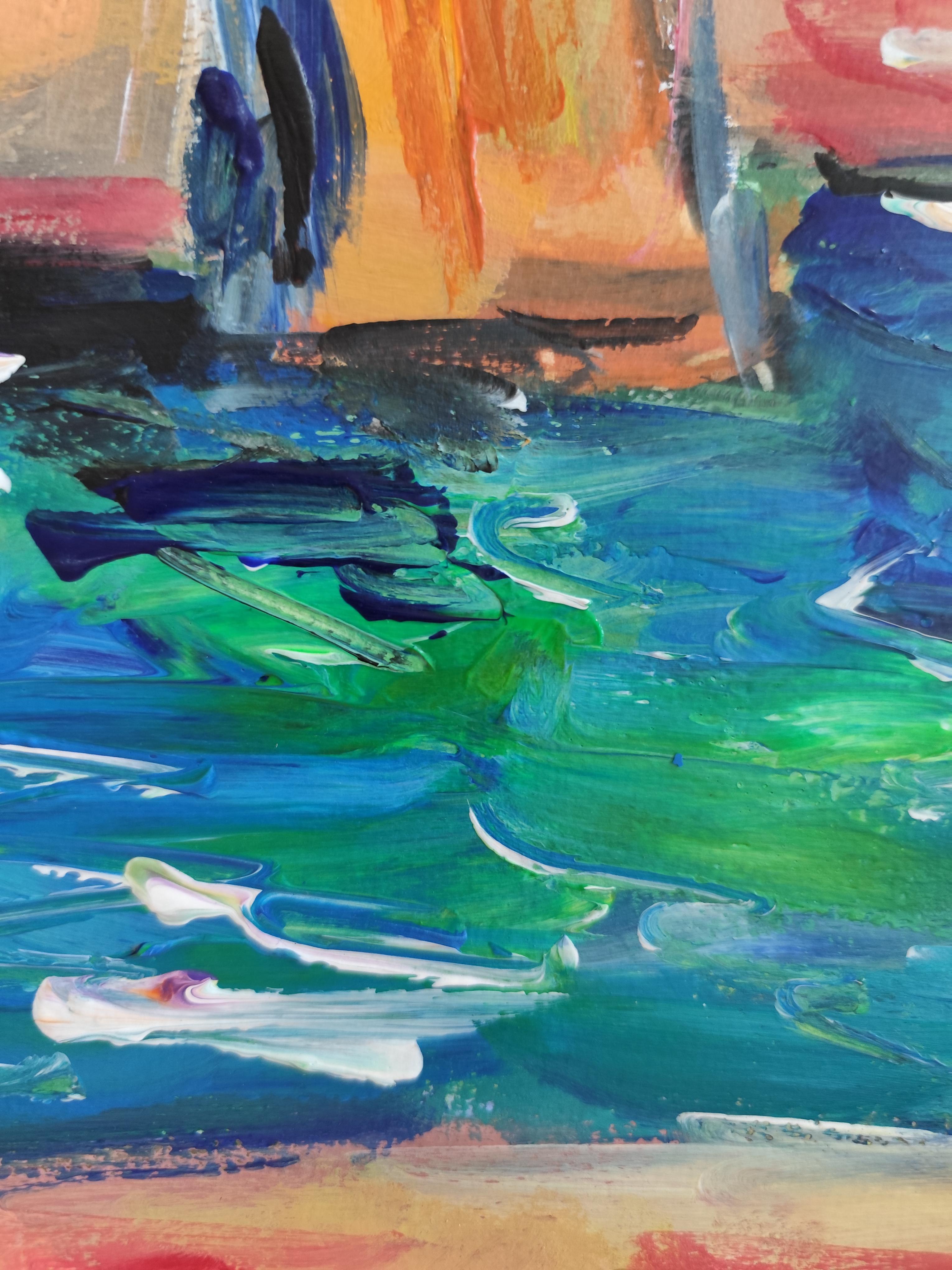 Impresionista abstracto  paisaje  pueblo del sur de francia pintura acrílica en venta 11