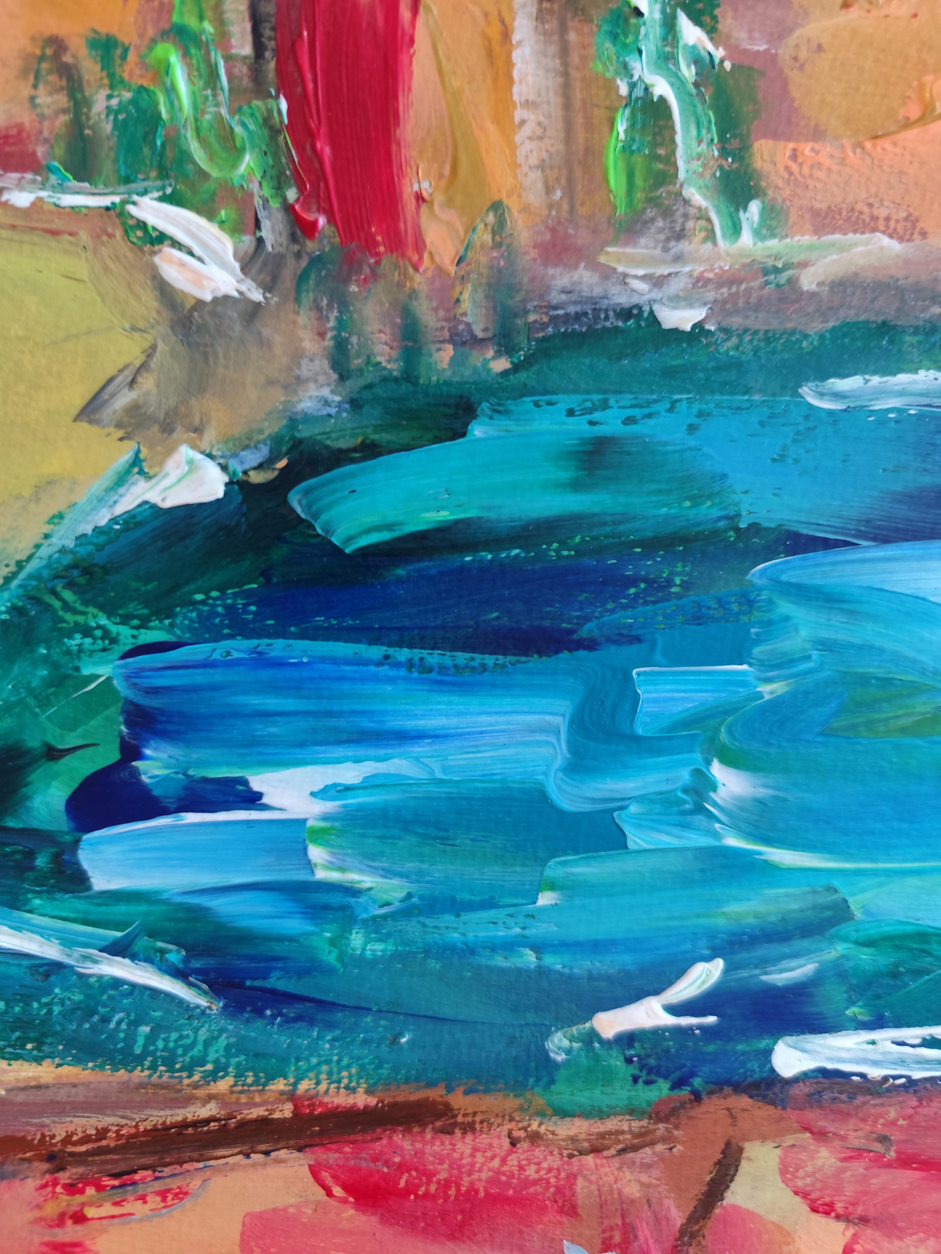 Impresionista abstracto  paisaje  pueblo del sur de francia pintura acrílica en venta 12
