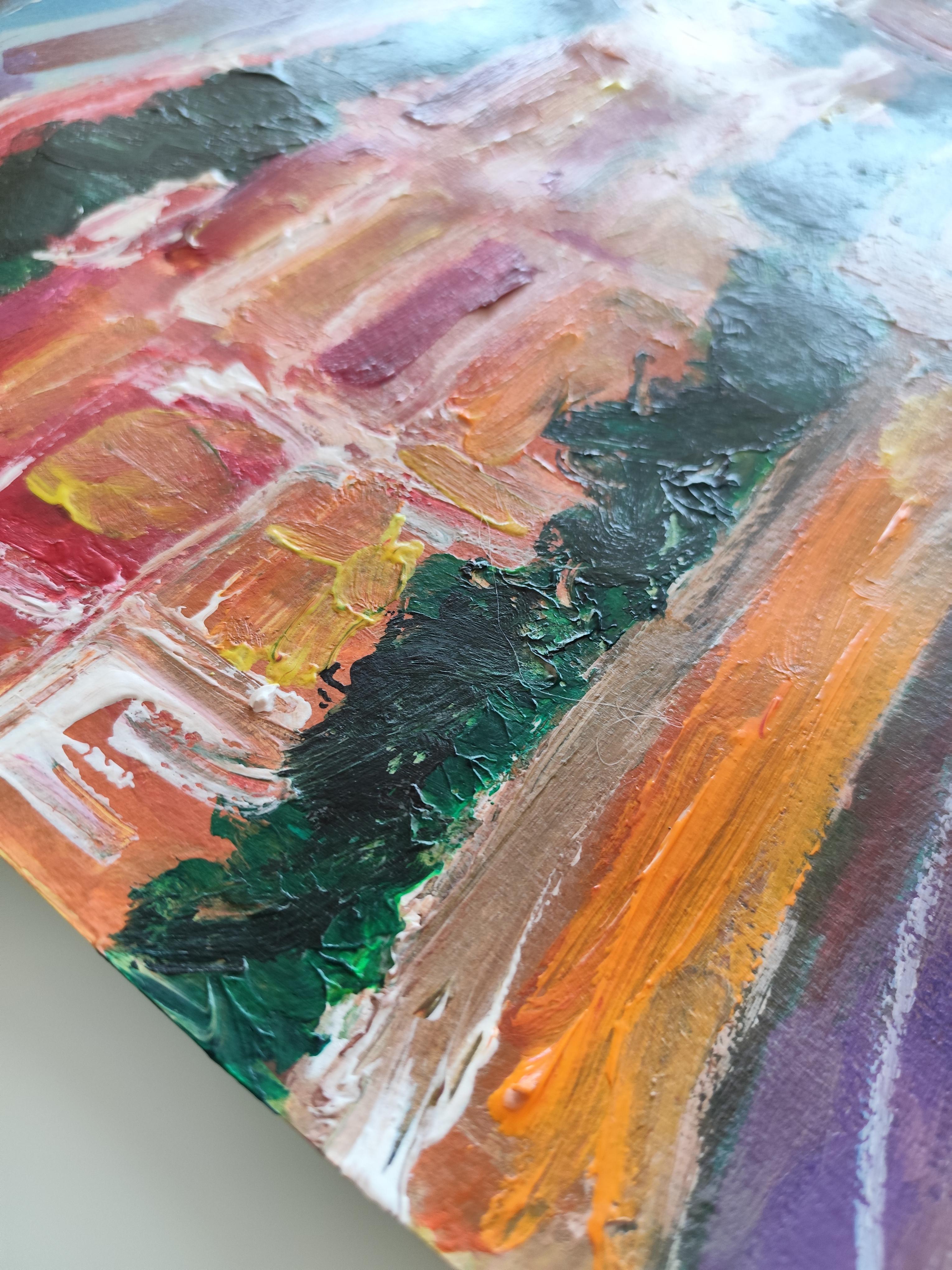 Impresionista abstracto  paisaje  pueblo del sur de francia pintura acrílica en venta 13