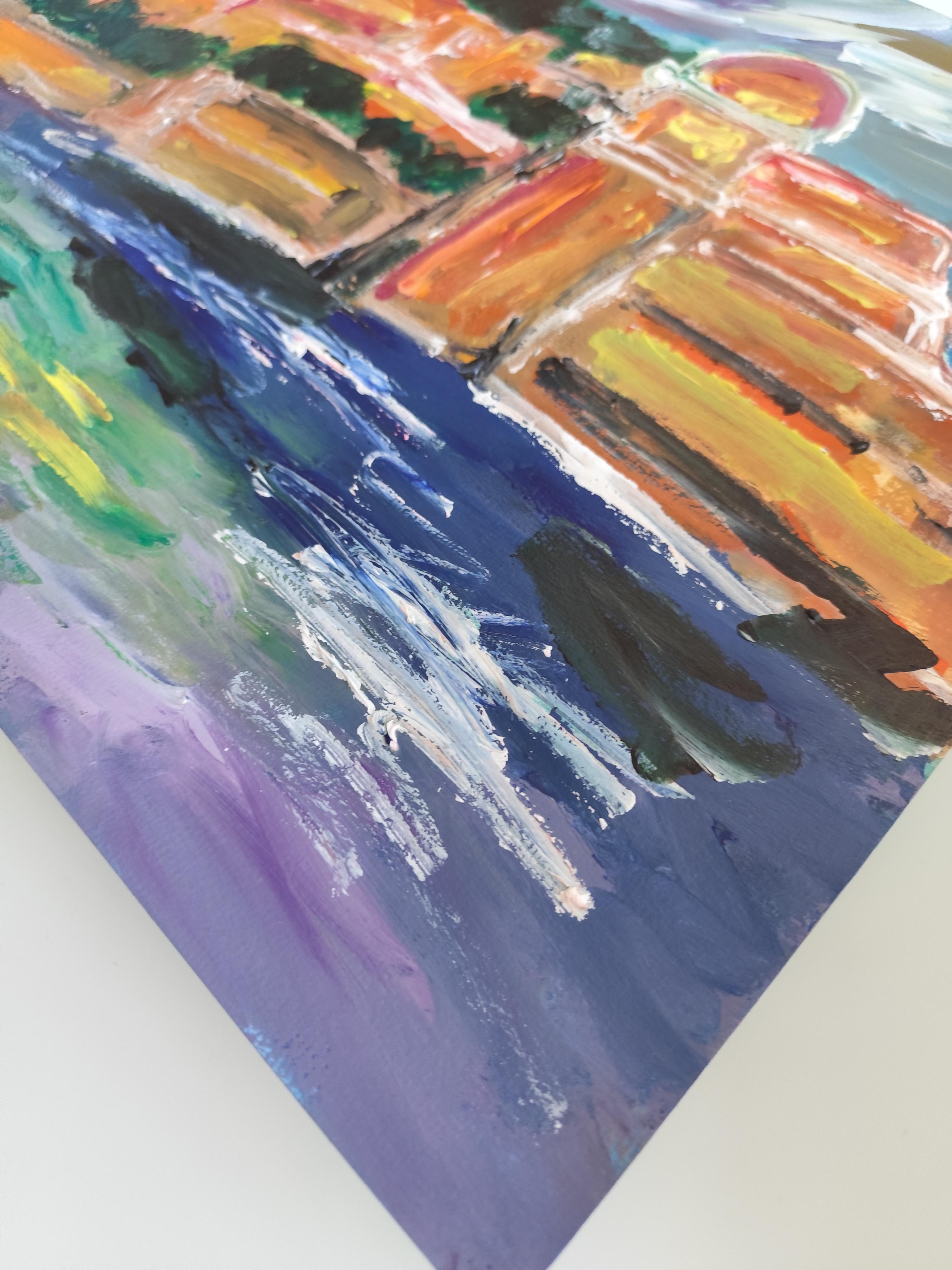 Impresionista abstracto  paisaje  pueblo del sur de francia pintura acrílica en venta 14