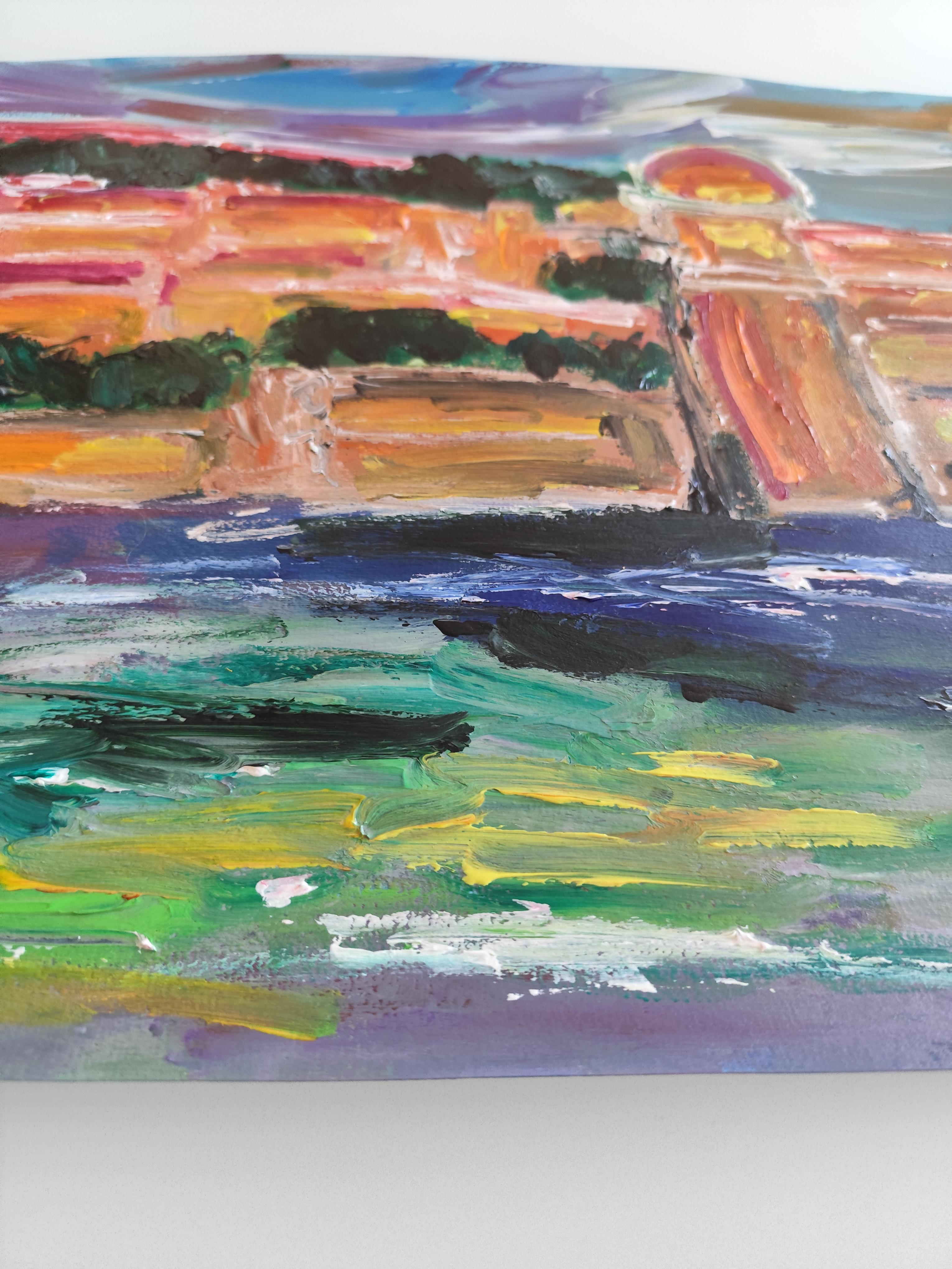 Impresionista abstracto  paisaje  pueblo del sur de francia pintura acrílica en venta 15