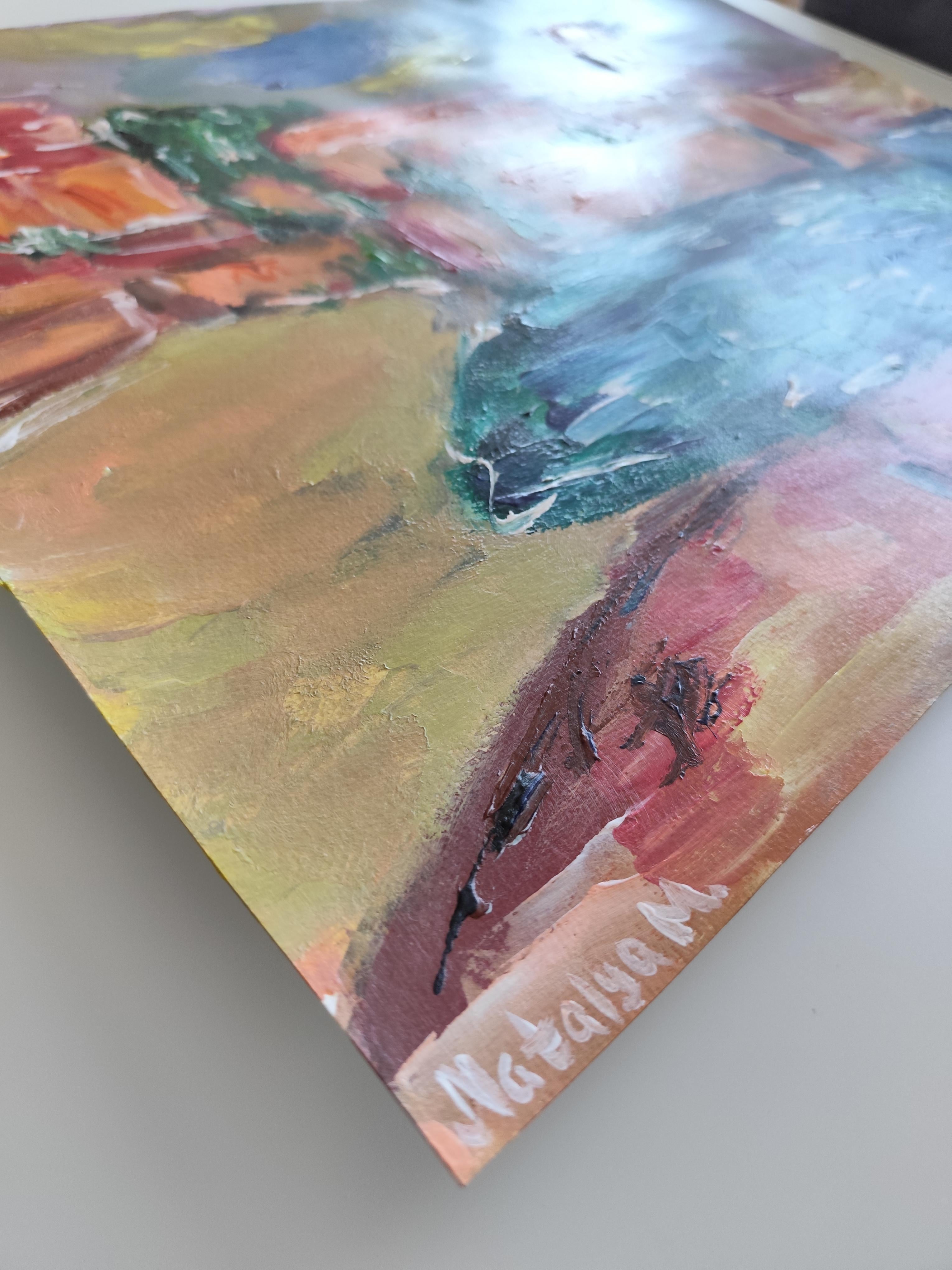 Impresionista abstracto  paisaje  pueblo del sur de francia pintura acrílica en venta 15