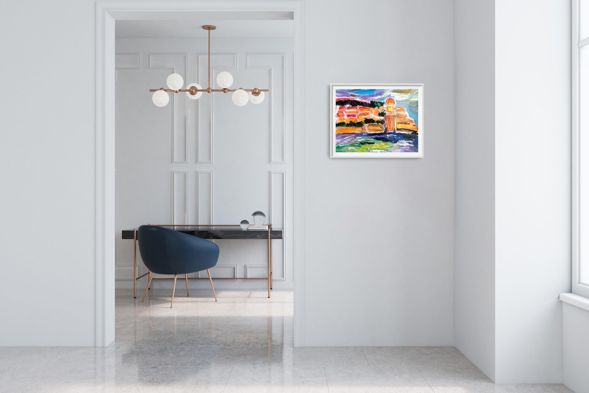 Impresionista abstracto  paisaje  pueblo del sur de francia pintura acrílica - Painting de Mougenot Natalya