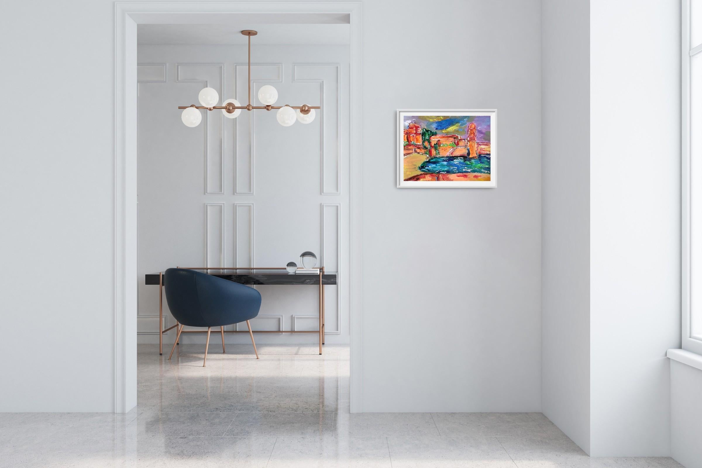 Impresionista abstracto  paisaje  pueblo del sur de francia pintura acrílica - Painting de Mougenot Natalya