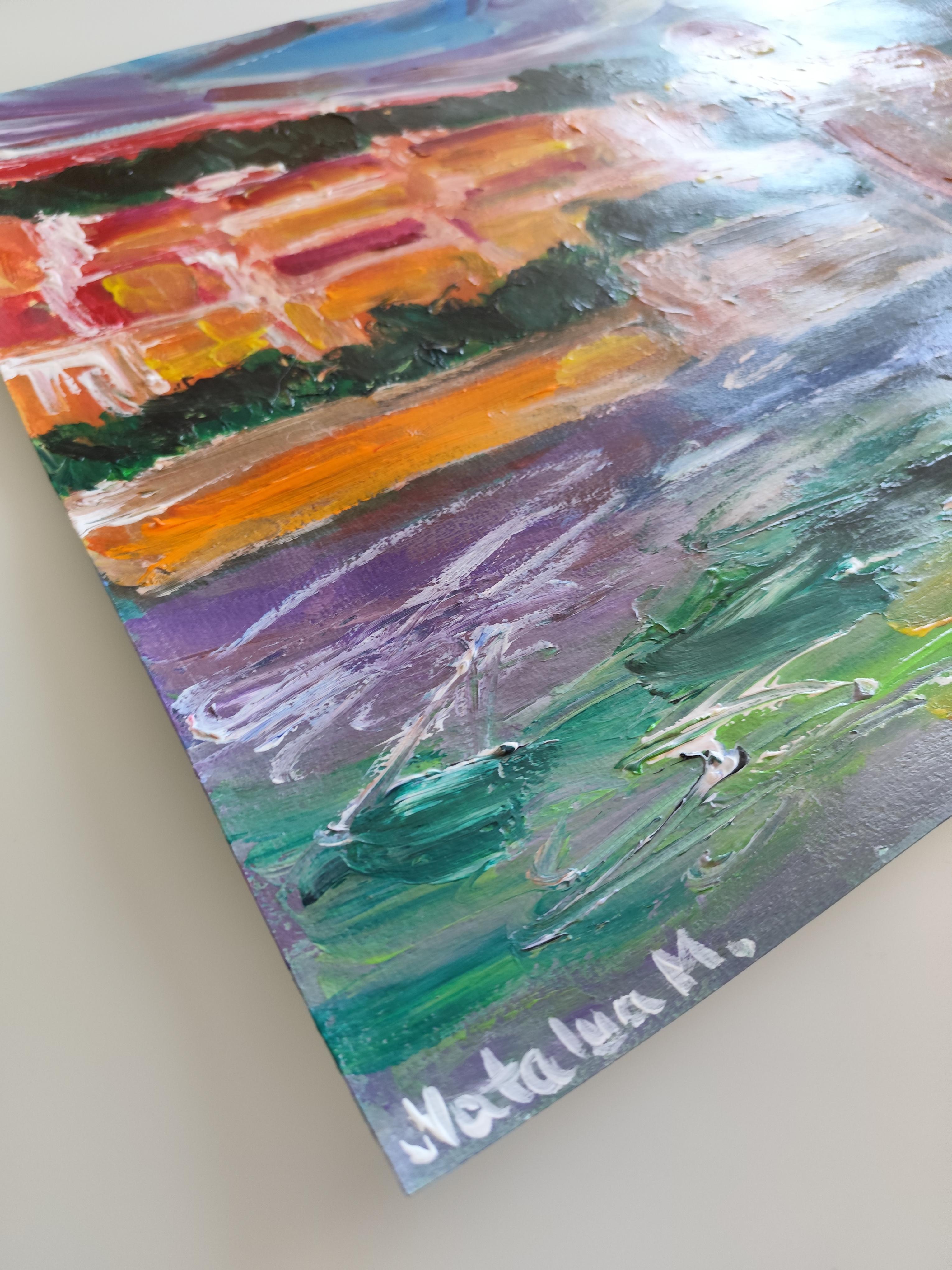 Impresionista abstracto  paisaje  pueblo del sur de francia pintura acrílica en venta 16