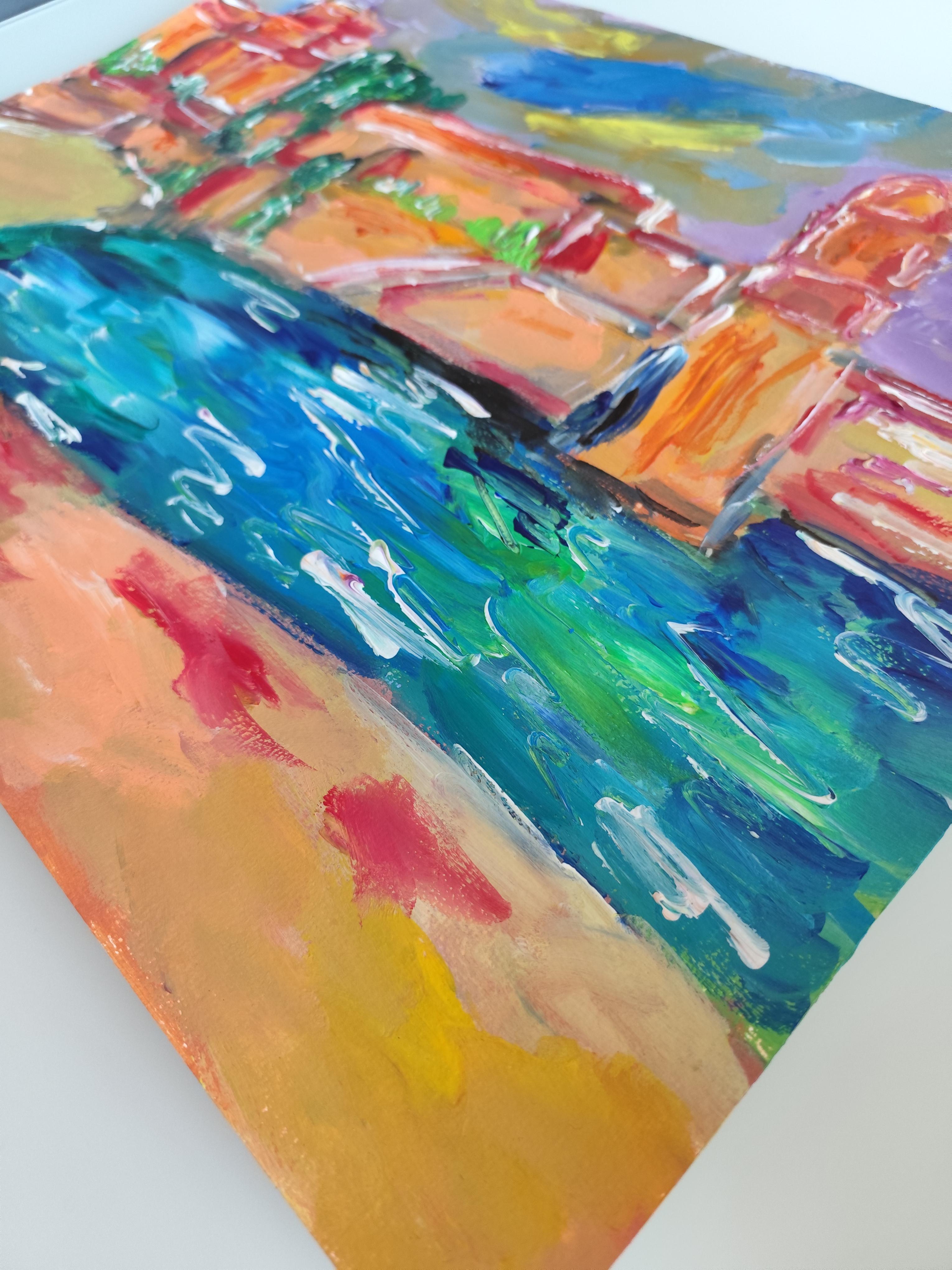 Impresionista abstracto  paisaje  pueblo del sur de francia pintura acrílica en venta 16