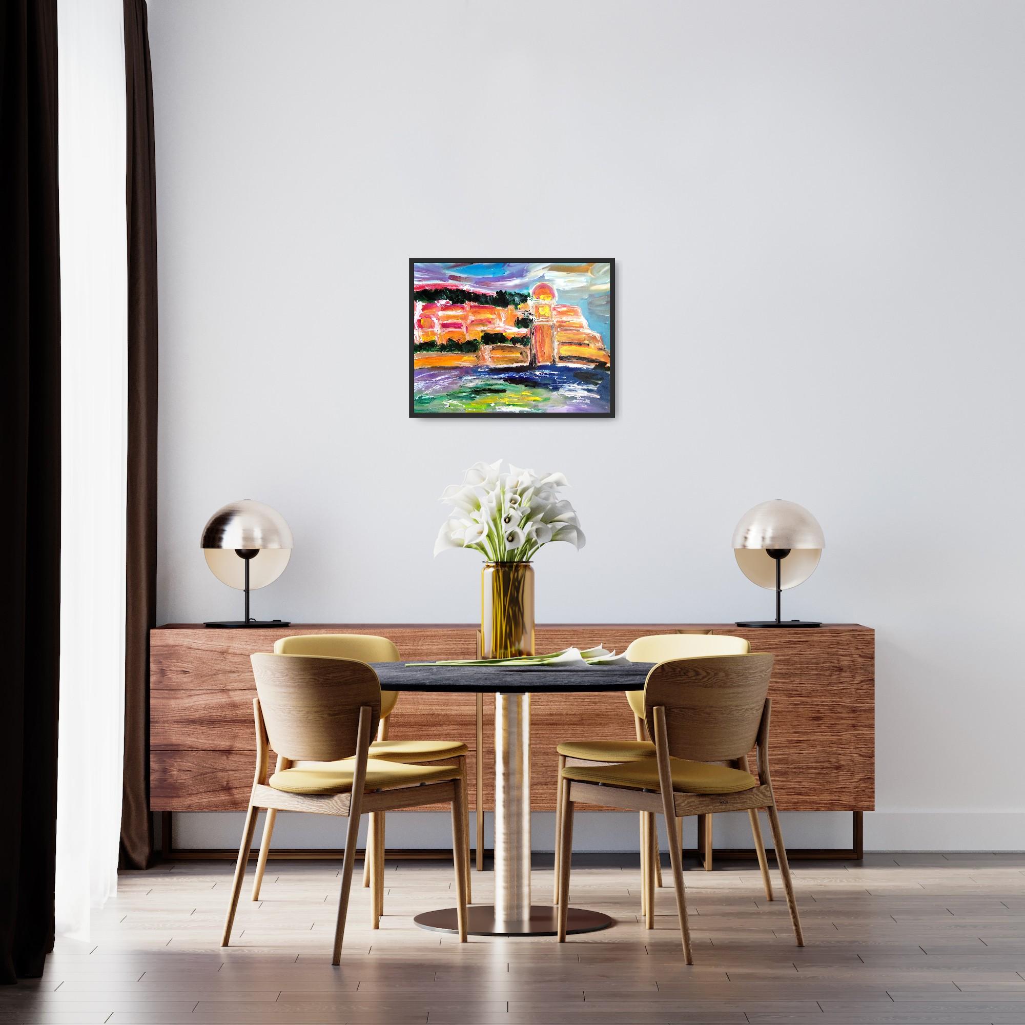 Impresionista abstracto  paisaje  pueblo del sur de francia pintura acrílica en venta 1