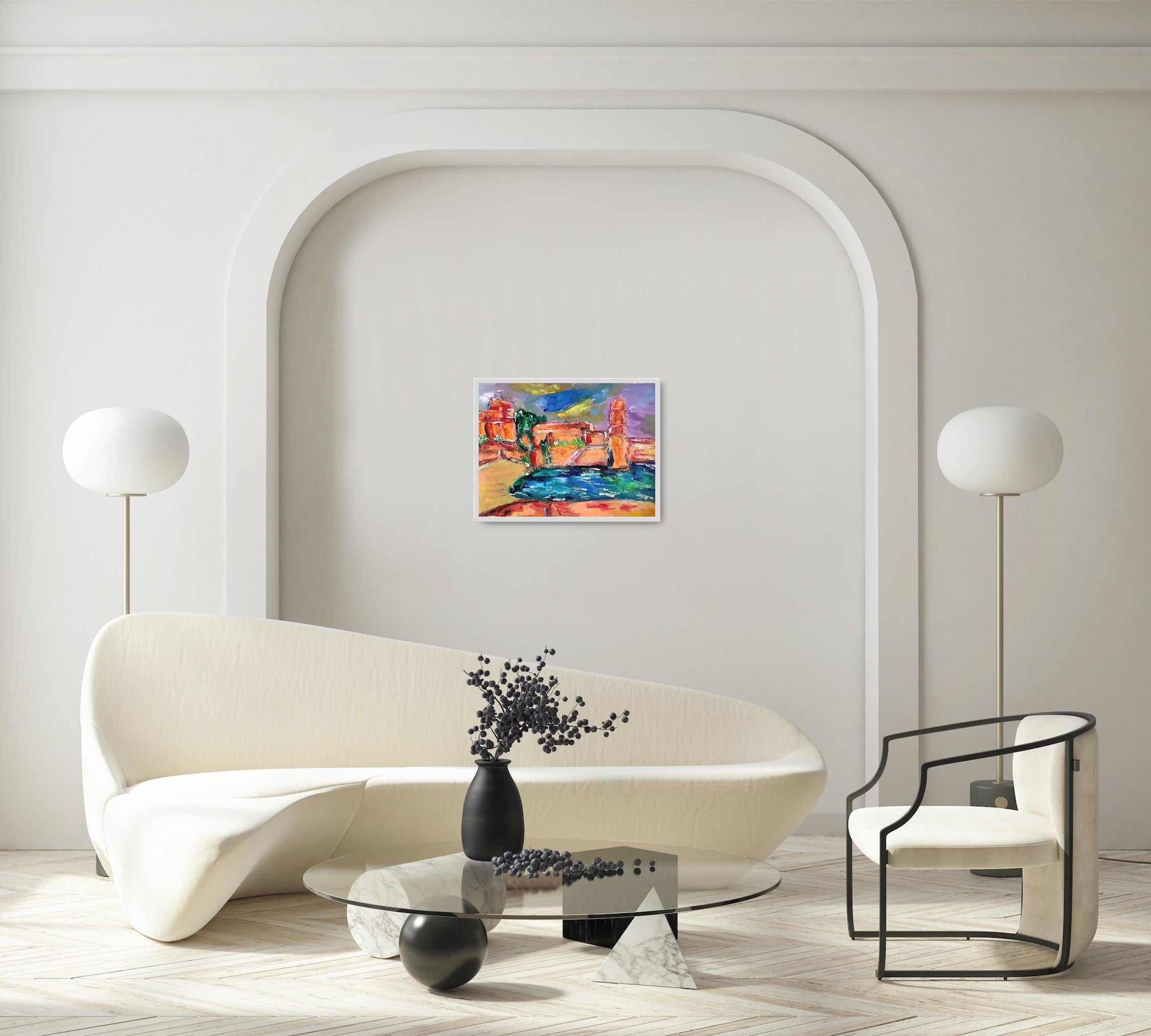 Impresionista abstracto  paisaje  pueblo del sur de francia pintura acrílica en venta 1