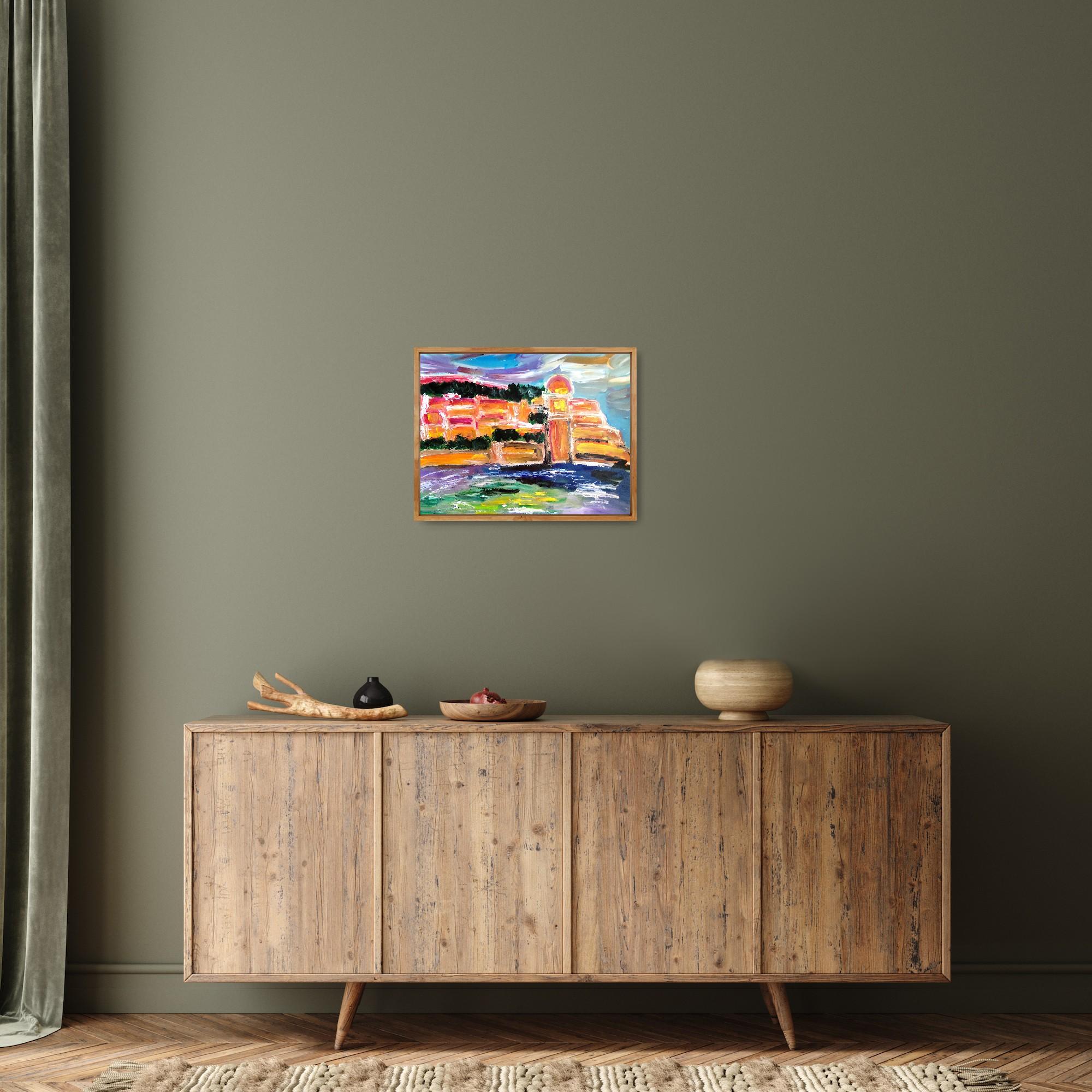 Impresionista abstracto  paisaje  pueblo del sur de francia pintura acrílica en venta 2