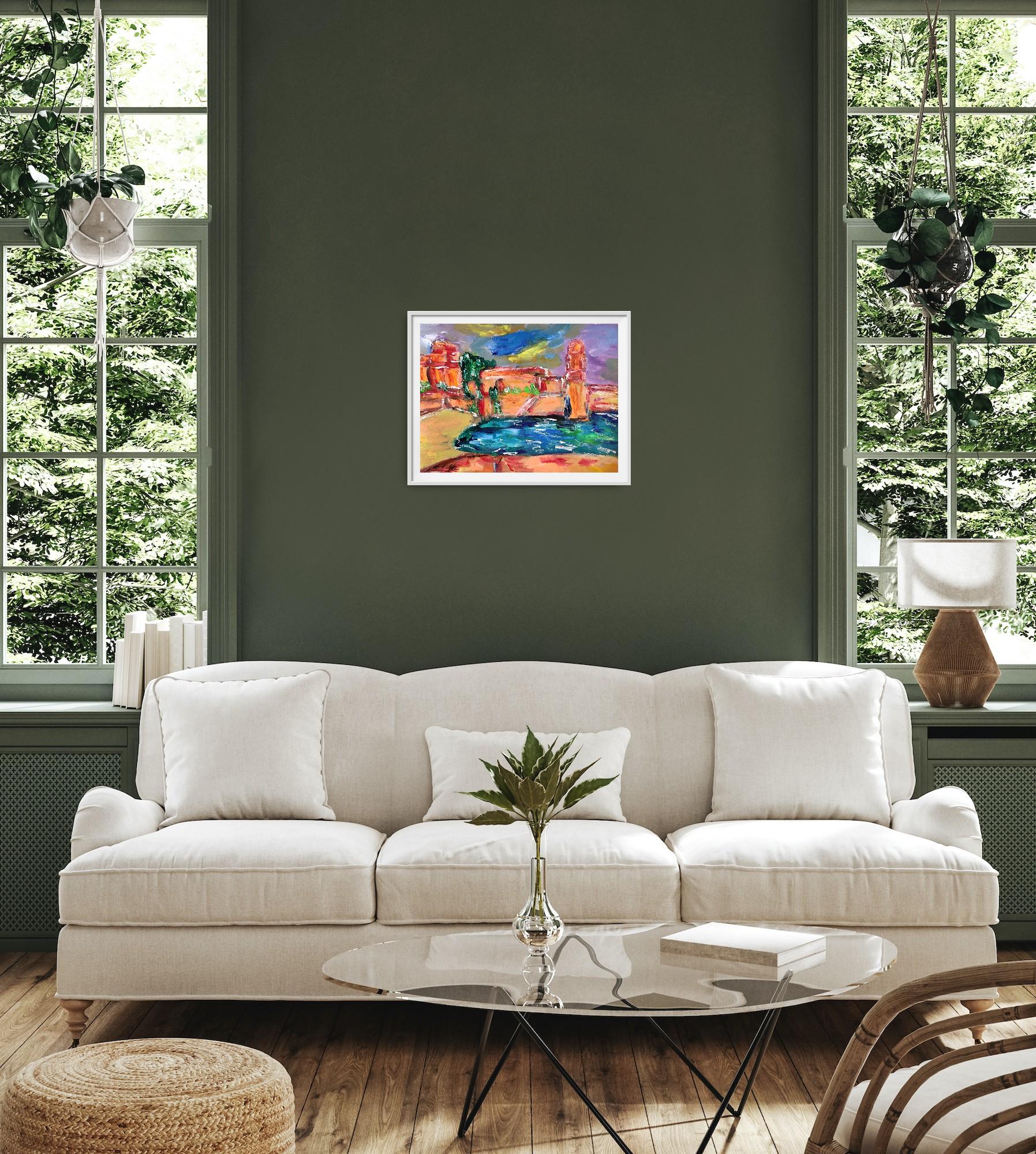 Impresionista abstracto  paisaje  pueblo del sur de francia pintura acrílica en venta 2