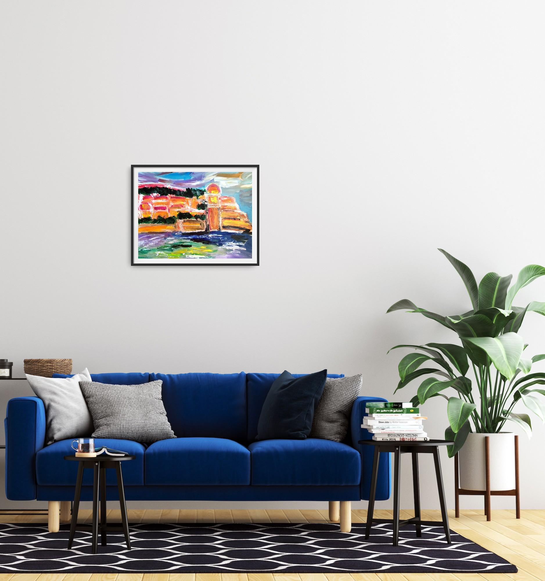 Impresionista abstracto  paisaje  pueblo del sur de francia pintura acrílica en venta 3