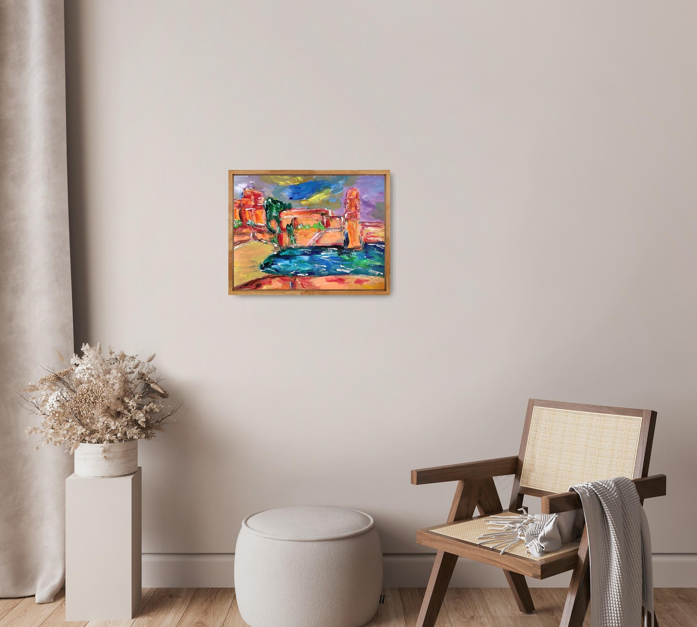 Impresionista abstracto  paisaje  pueblo del sur de francia pintura acrílica en venta 3