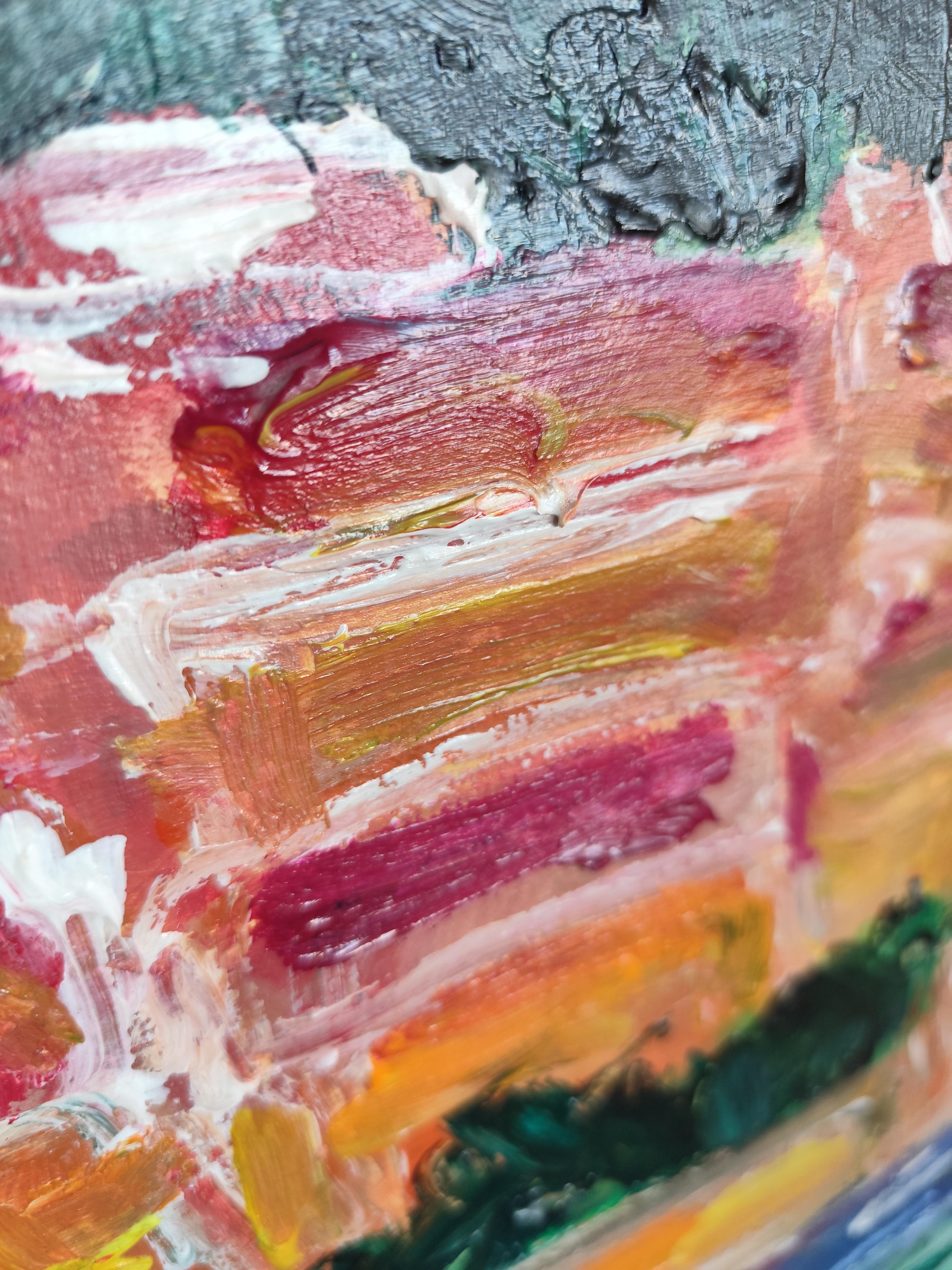Impresionista abstracto  paisaje  pueblo del sur de francia pintura acrílica en venta 4