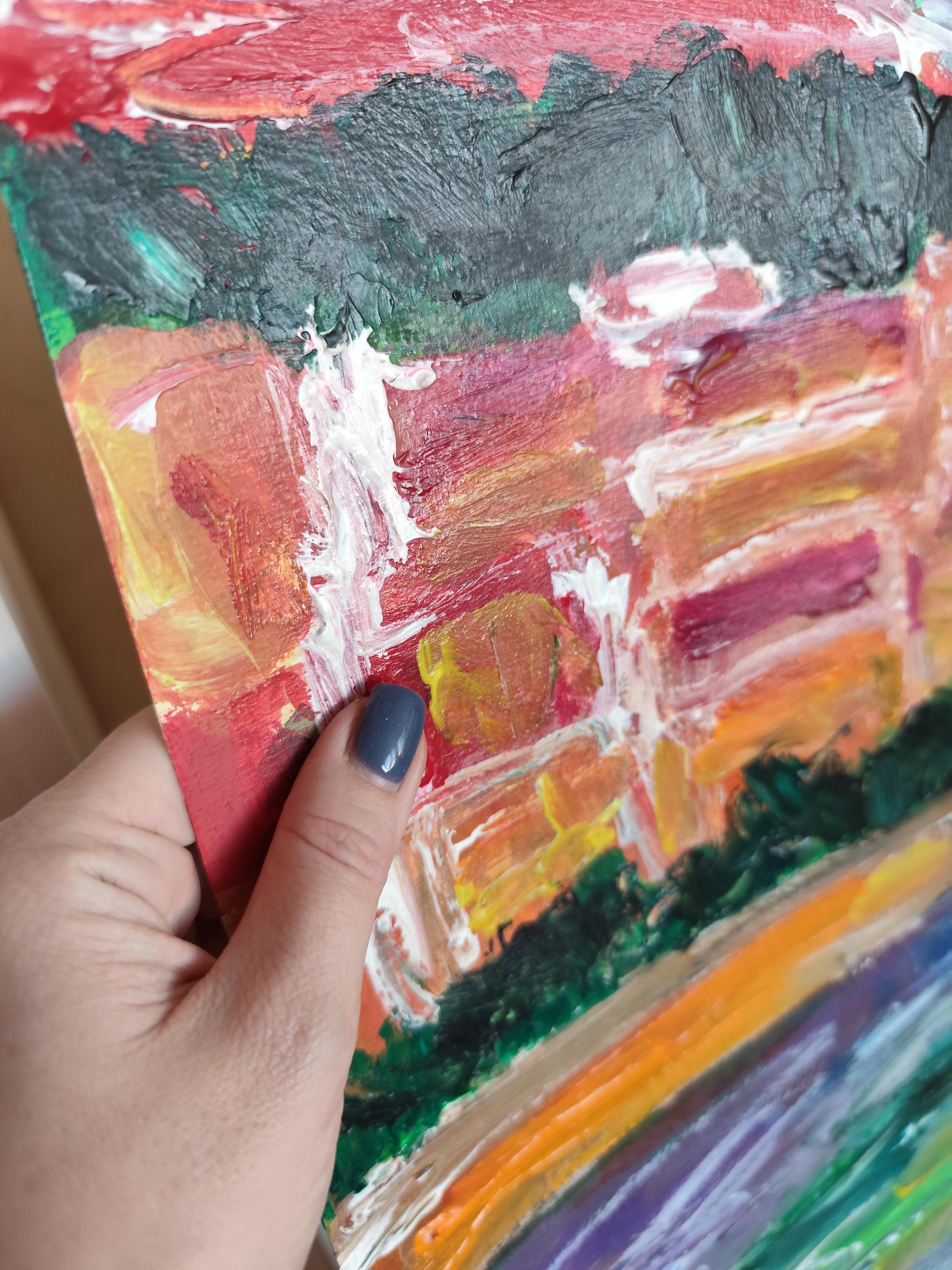 Impresionista abstracto  paisaje  pueblo del sur de francia pintura acrílica en venta 5