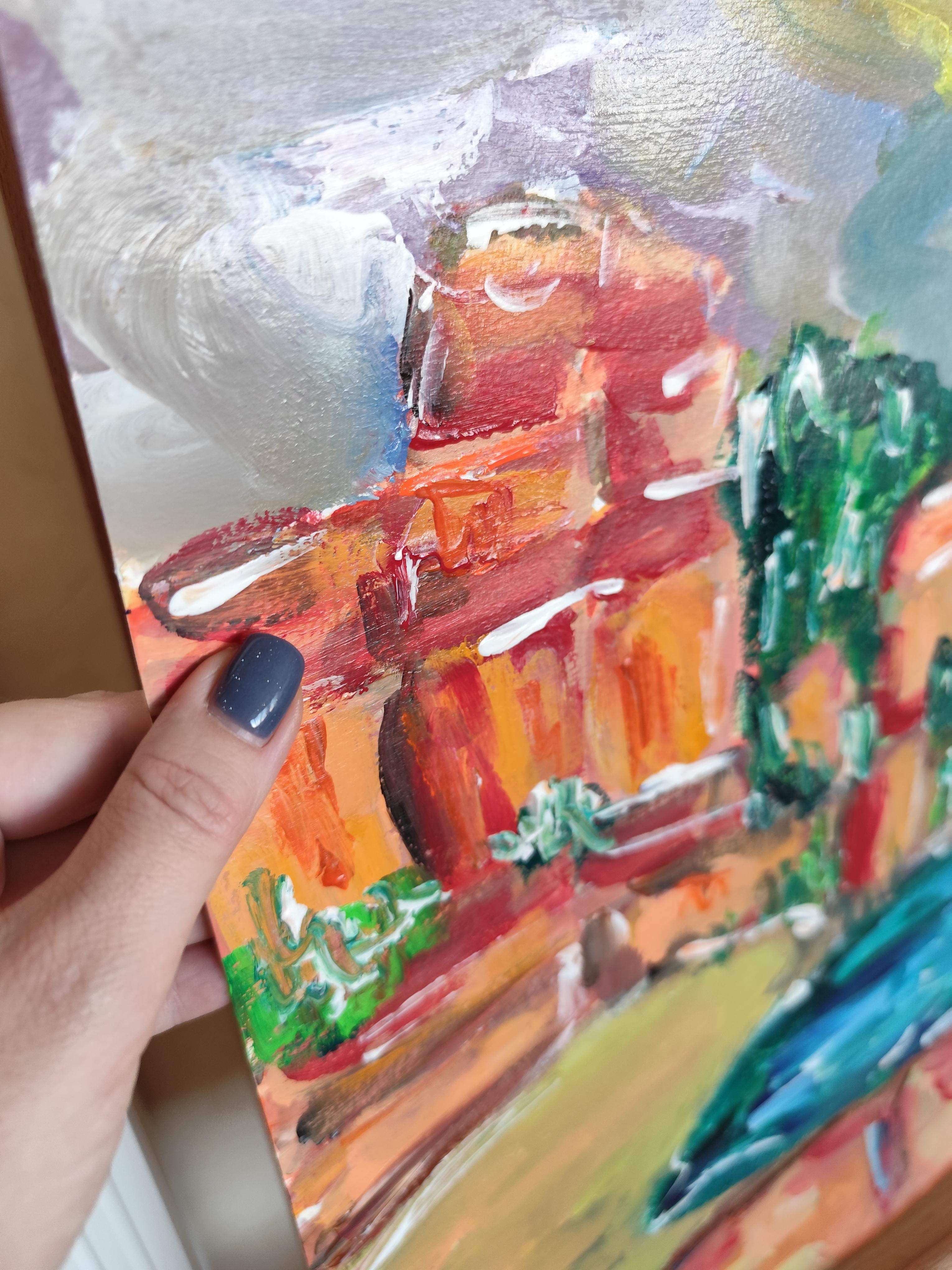 Impresionista abstracto  paisaje  pueblo del sur de francia pintura acrílica en venta 5