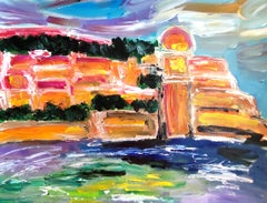 Impressionista astratto  paesaggio  villaggio del sud France pittura acrilica