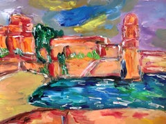 Impressionniste abstrait  paysage  Peinture acrylique du village du sud de la France