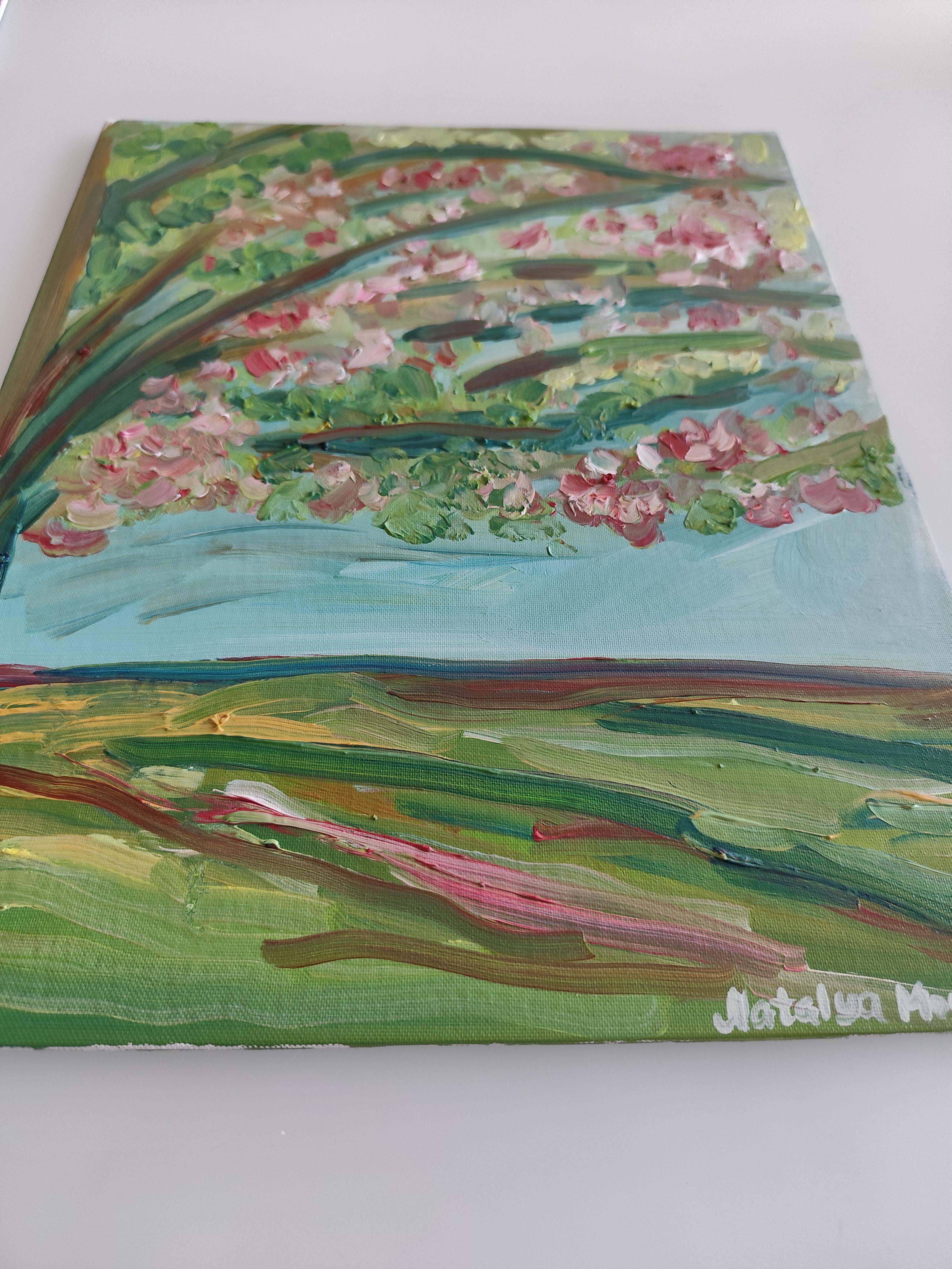 Pittura ad olio astratta impressionista su cartone 