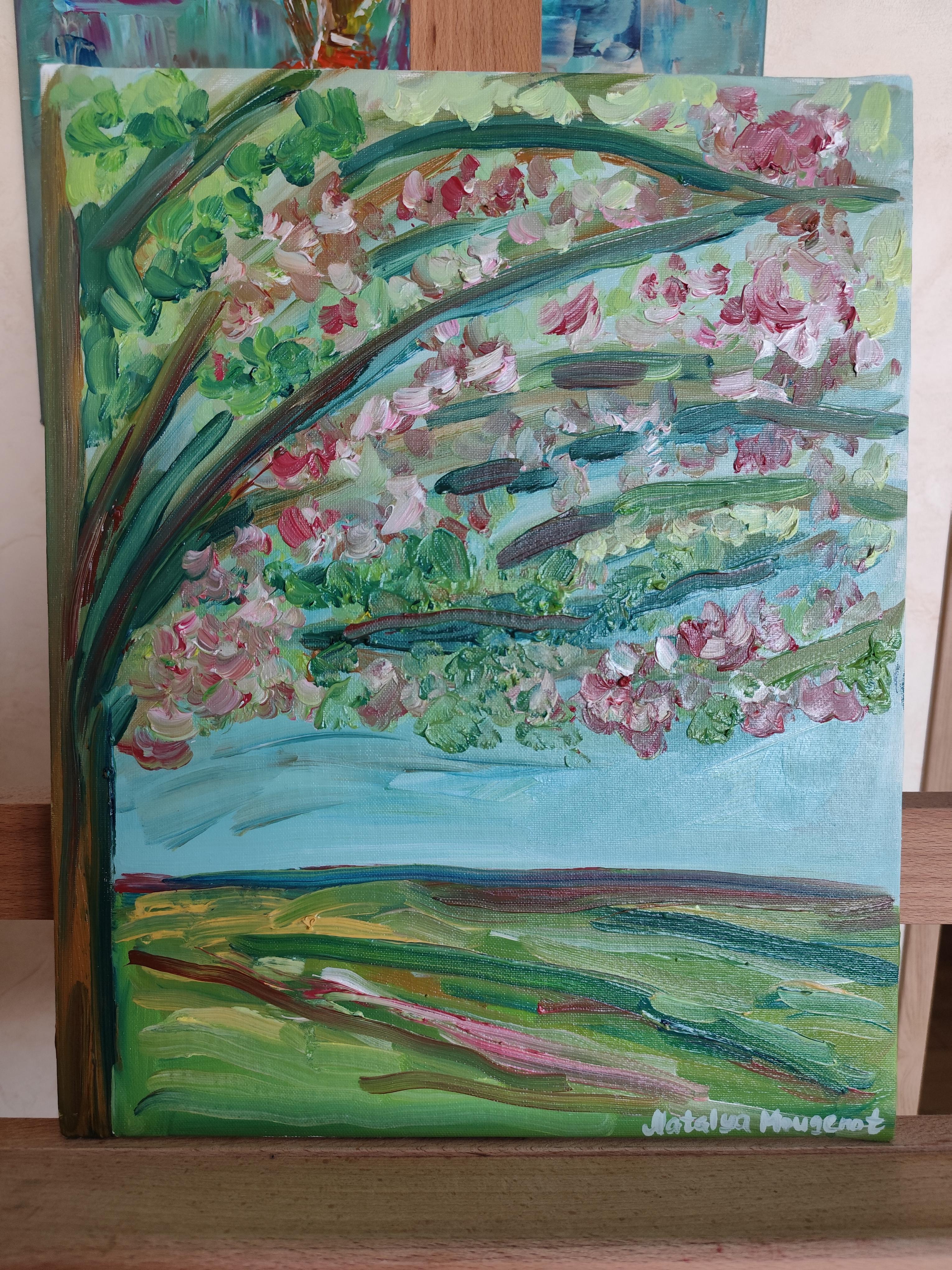 Pittura ad olio astratta impressionista su cartone 