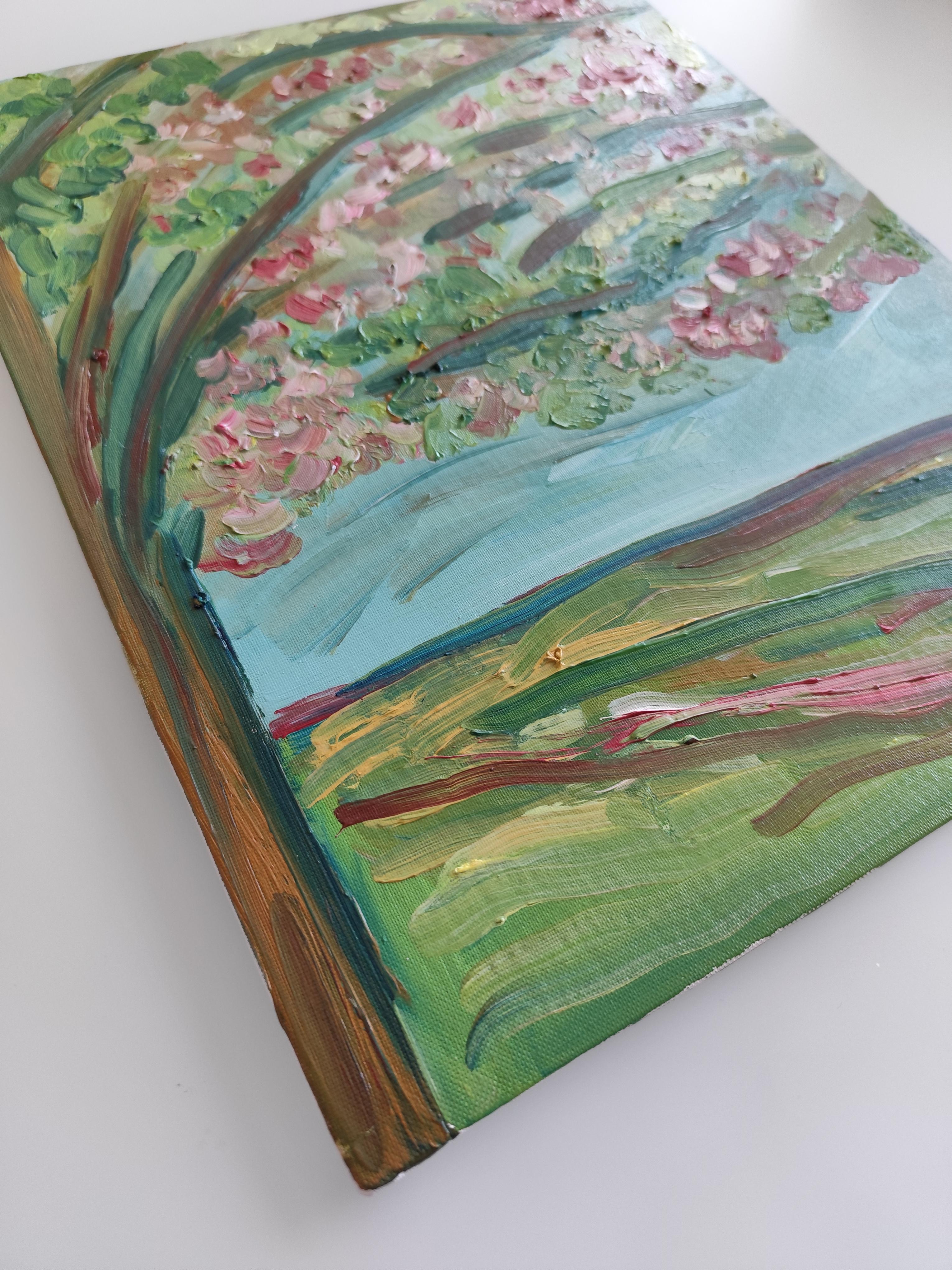 Pittura ad olio astratta impressionista su cartone 