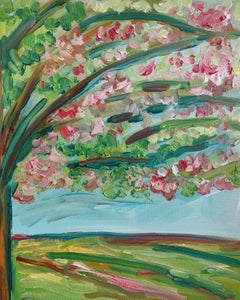 Peinture impressionniste abstraite sur carton "Fleurs d'amandier"