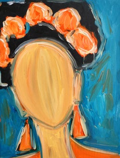 Retrato abstracto impresionista de Frida Kahlo "Frida en flor" óleo sobre lienzo