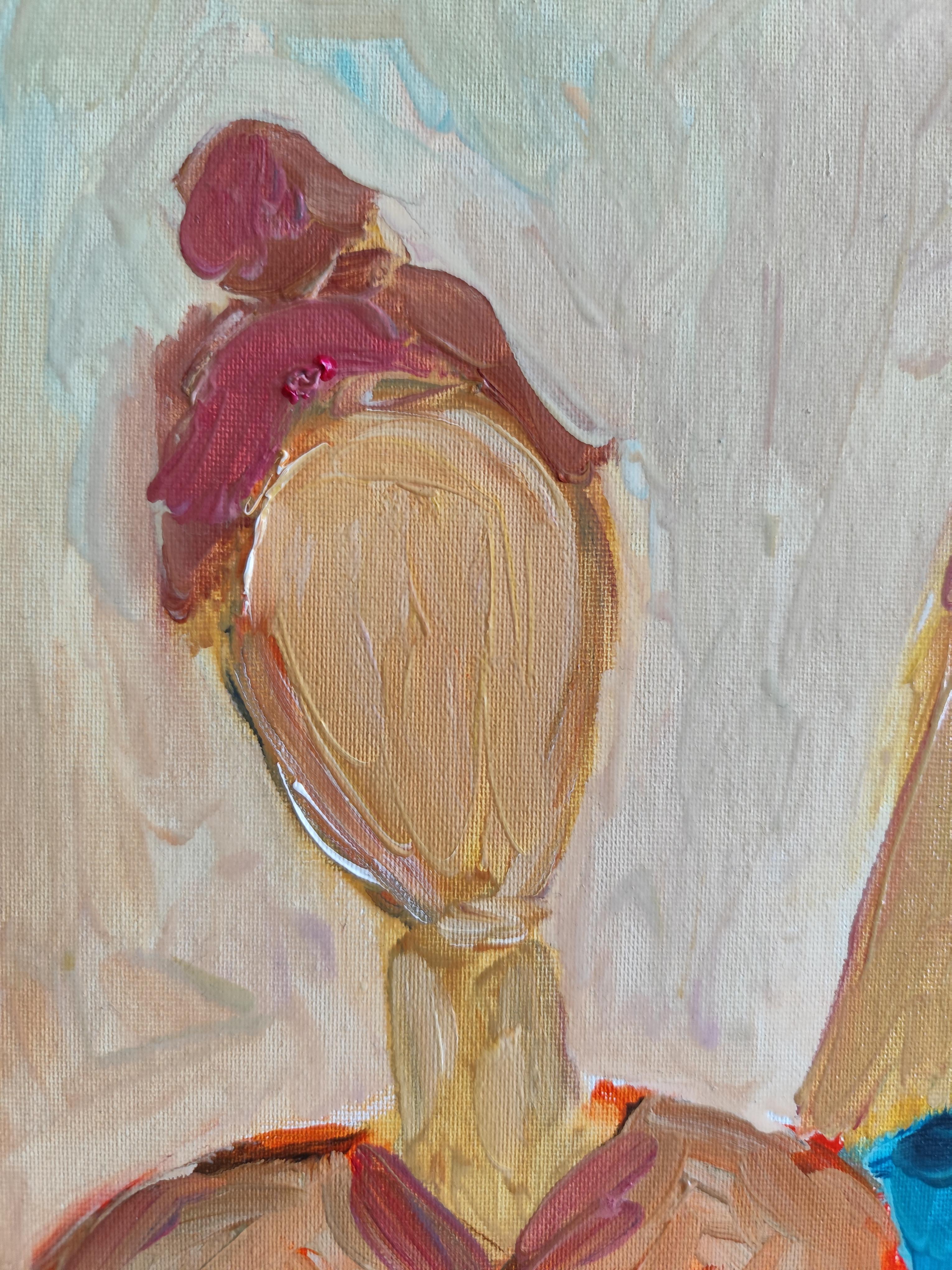 Retrato abstracto impresionista de mujer óleo sobre cartón 