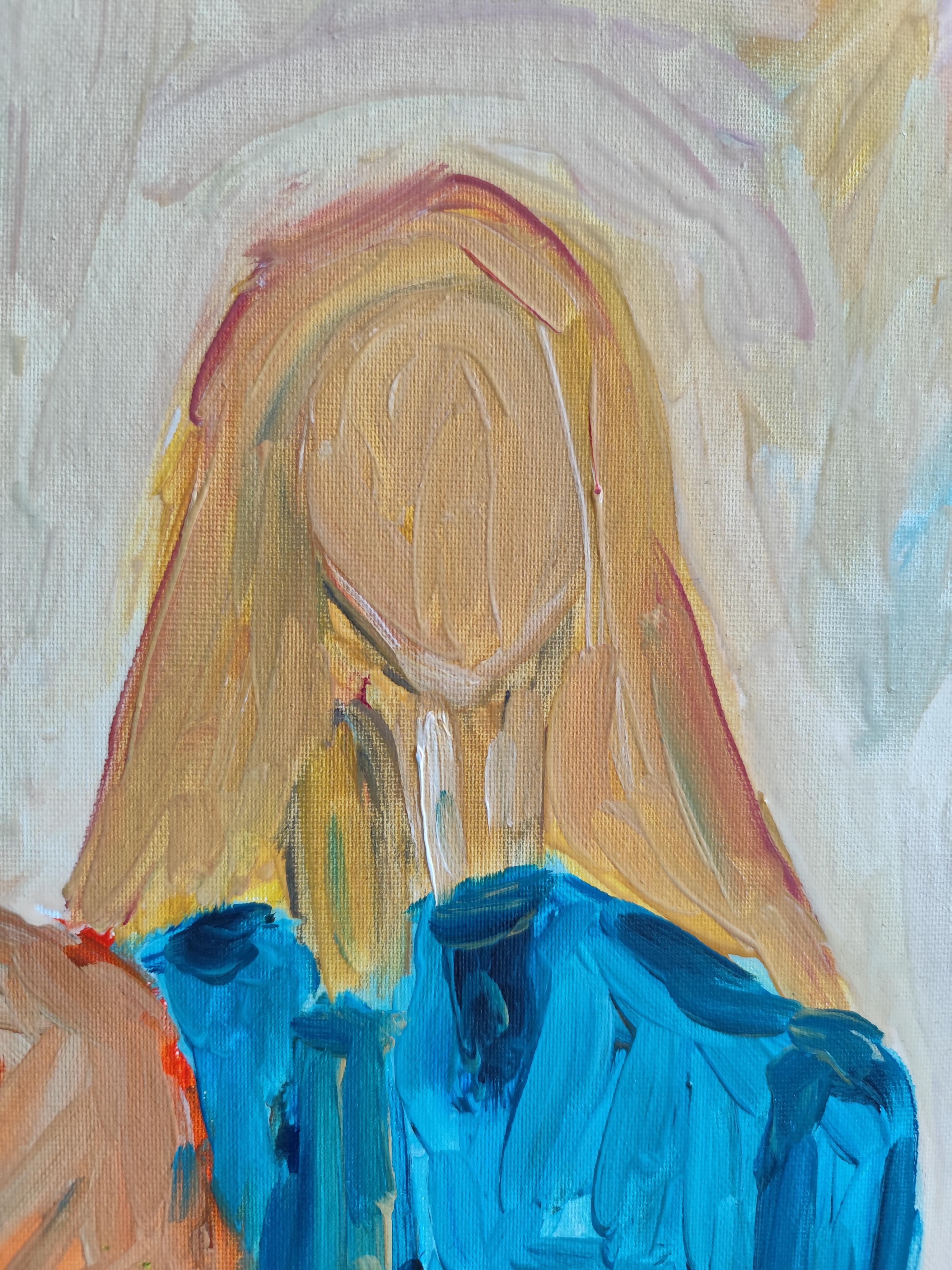 Retrato abstracto impresionista de mujer óleo sobre cartón 