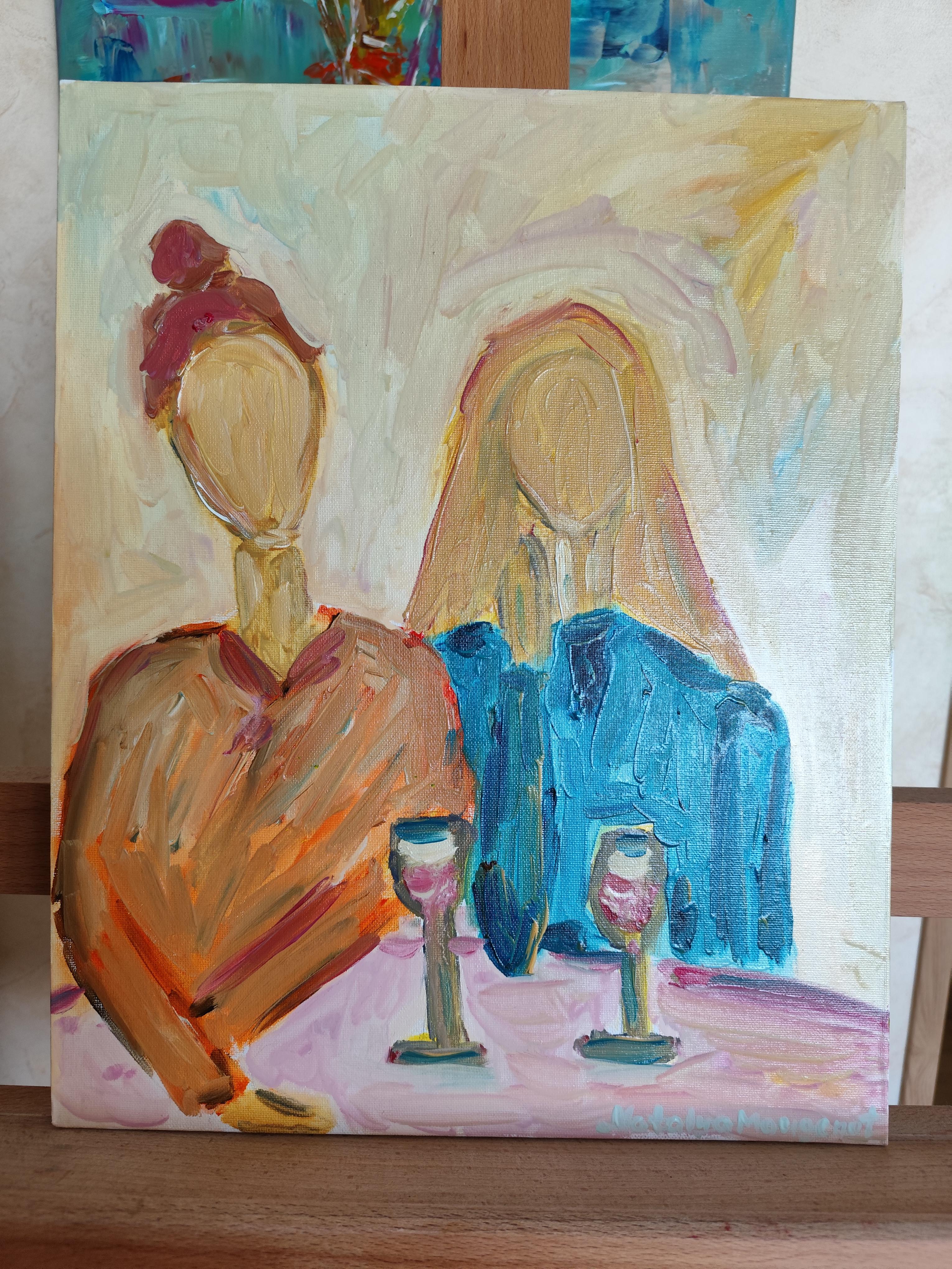 Retrato abstracto impresionista de mujer óleo sobre cartón 