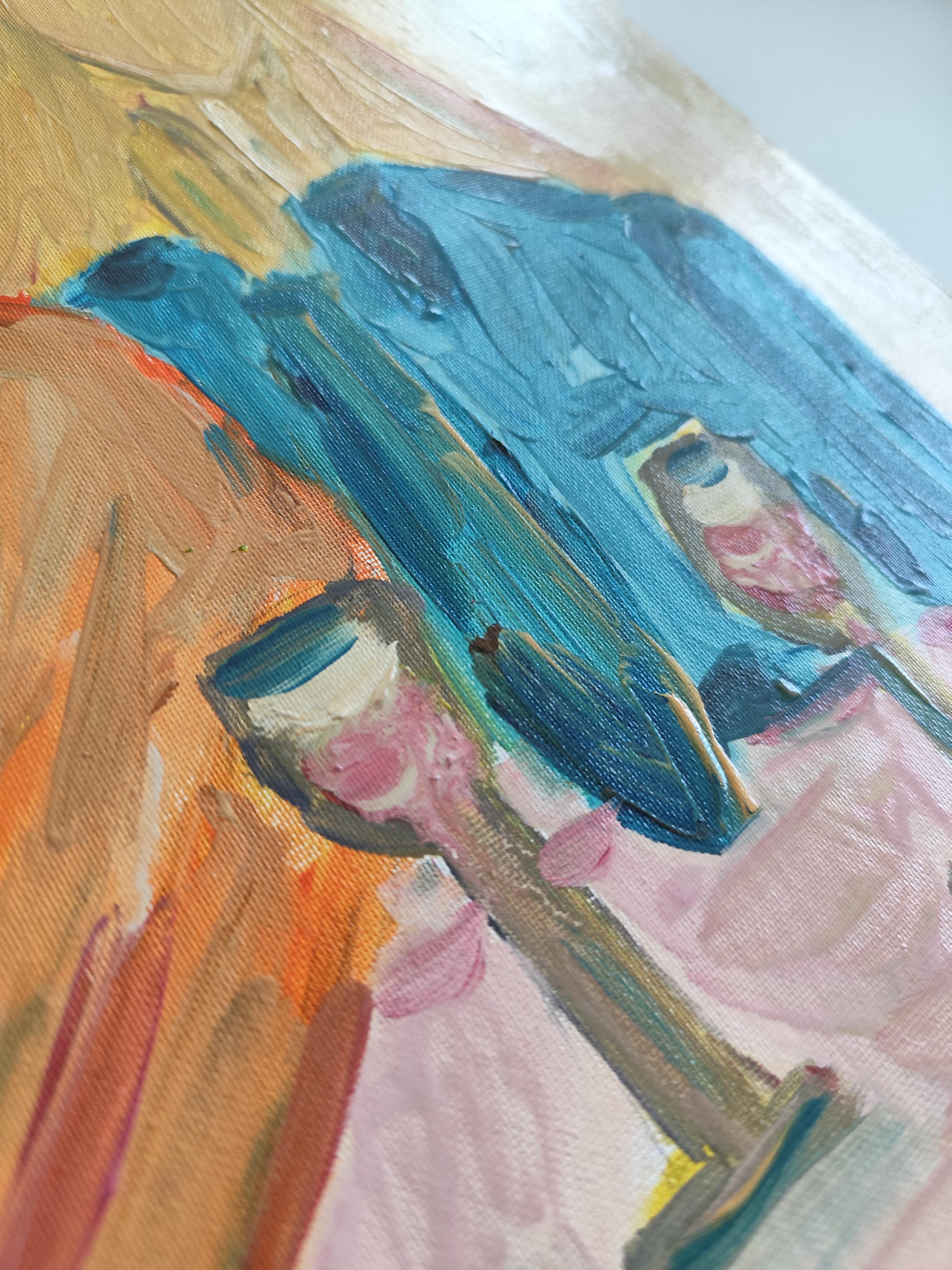 Retrato abstracto impresionista de mujer óleo sobre cartón 