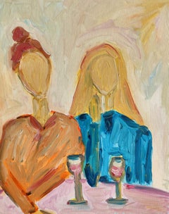 Retrato abstracto impresionista de mujer óleo sobre cartón "Momentos compartidos"