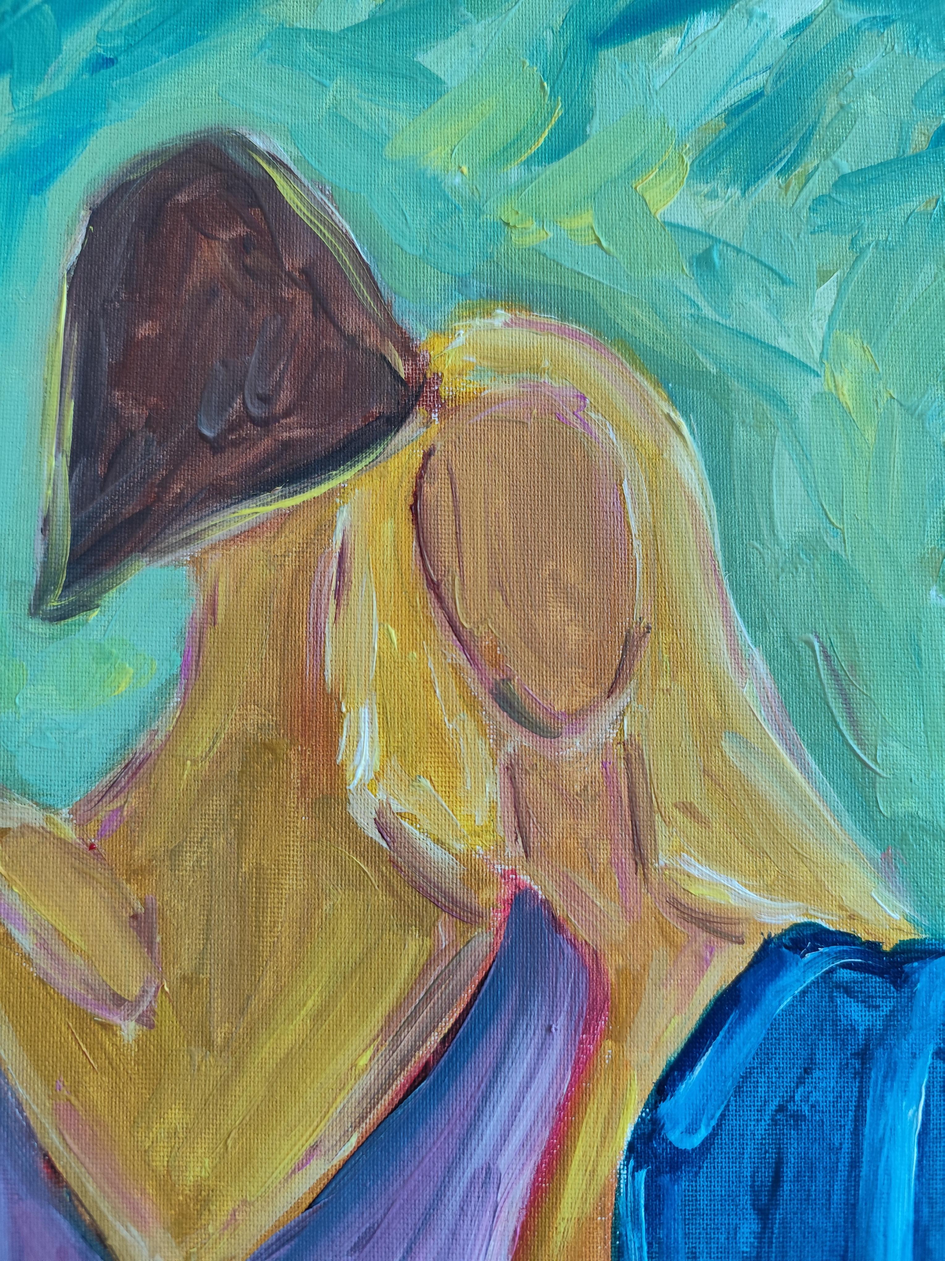 Retrato abstracto impresionista de mujer óleo sobre cartón 