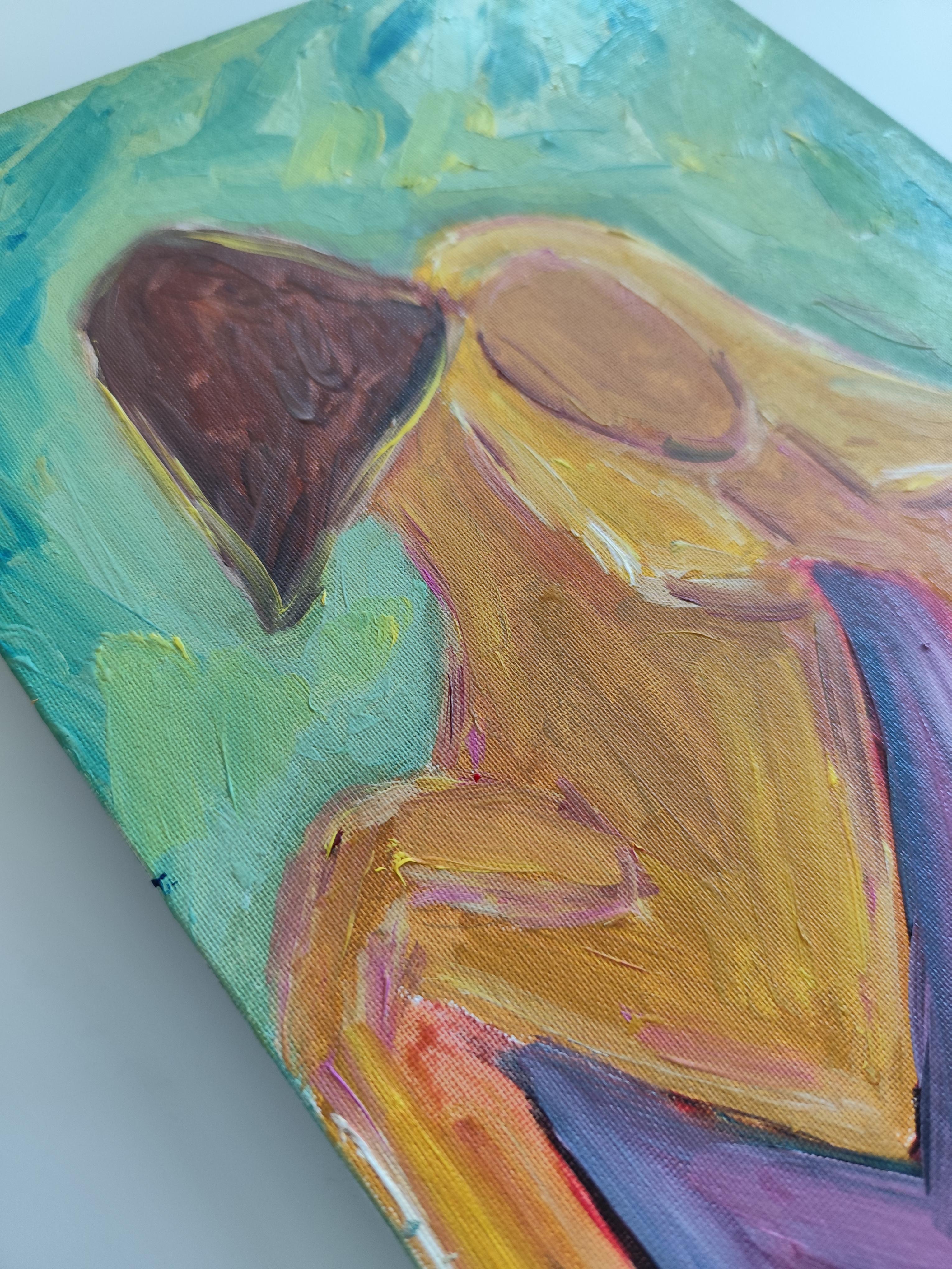 Retrato abstracto impresionista de mujer óleo sobre cartón 
