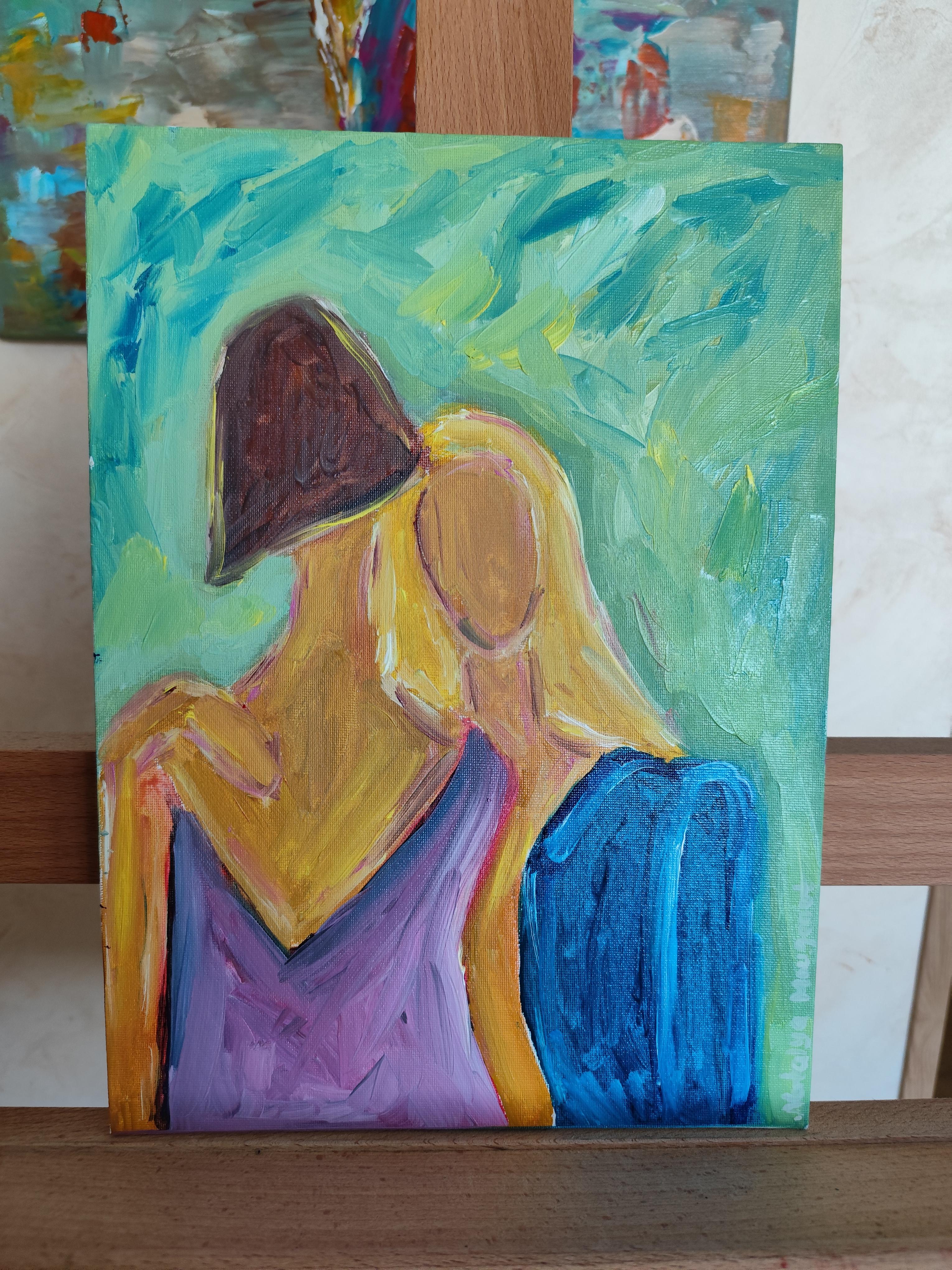 Retrato abstracto impresionista de mujer óleo sobre cartón 