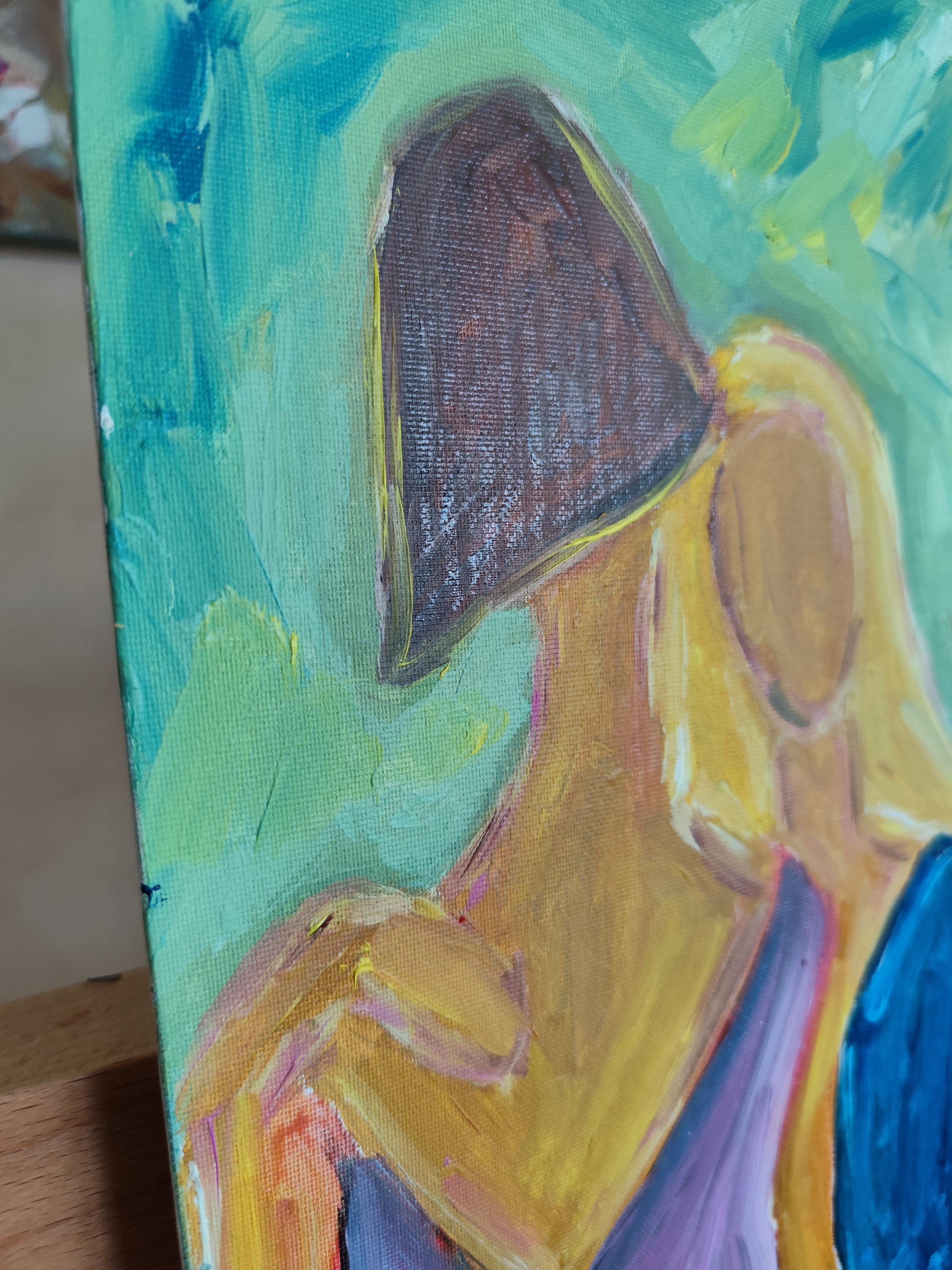 Retrato abstracto impresionista de mujer óleo sobre cartón 