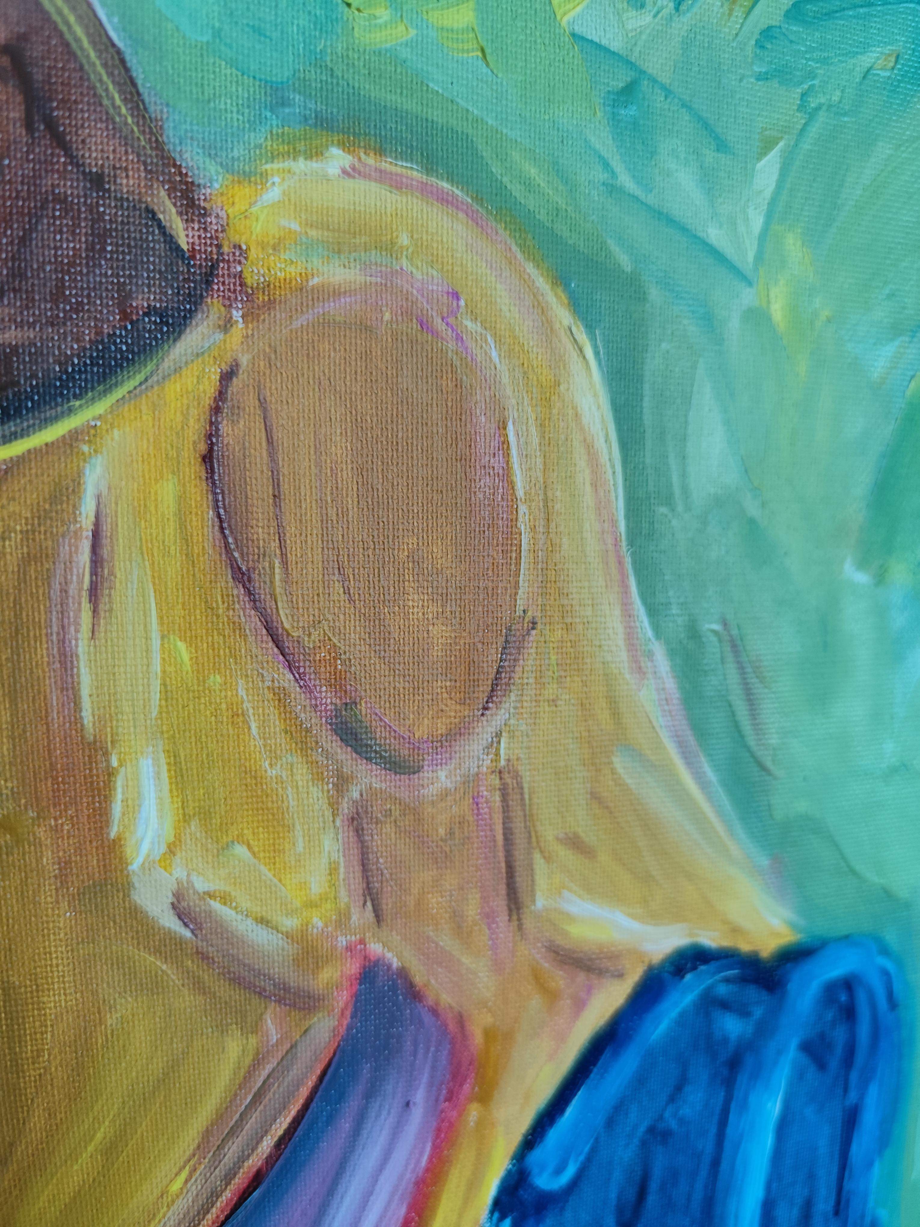 Retrato abstracto impresionista de mujer óleo sobre cartón 