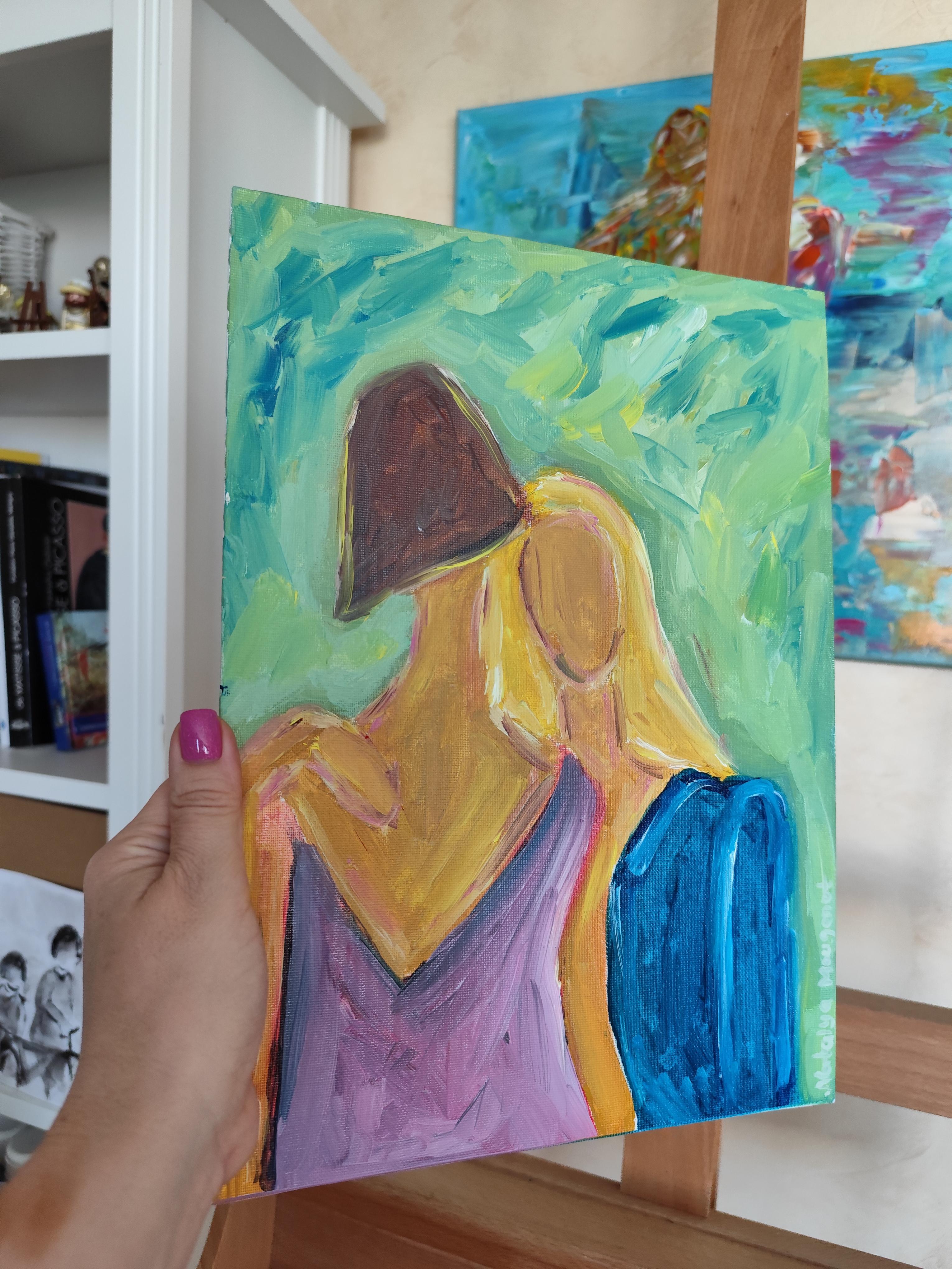 Retrato abstracto impresionista de mujer óleo sobre cartón 