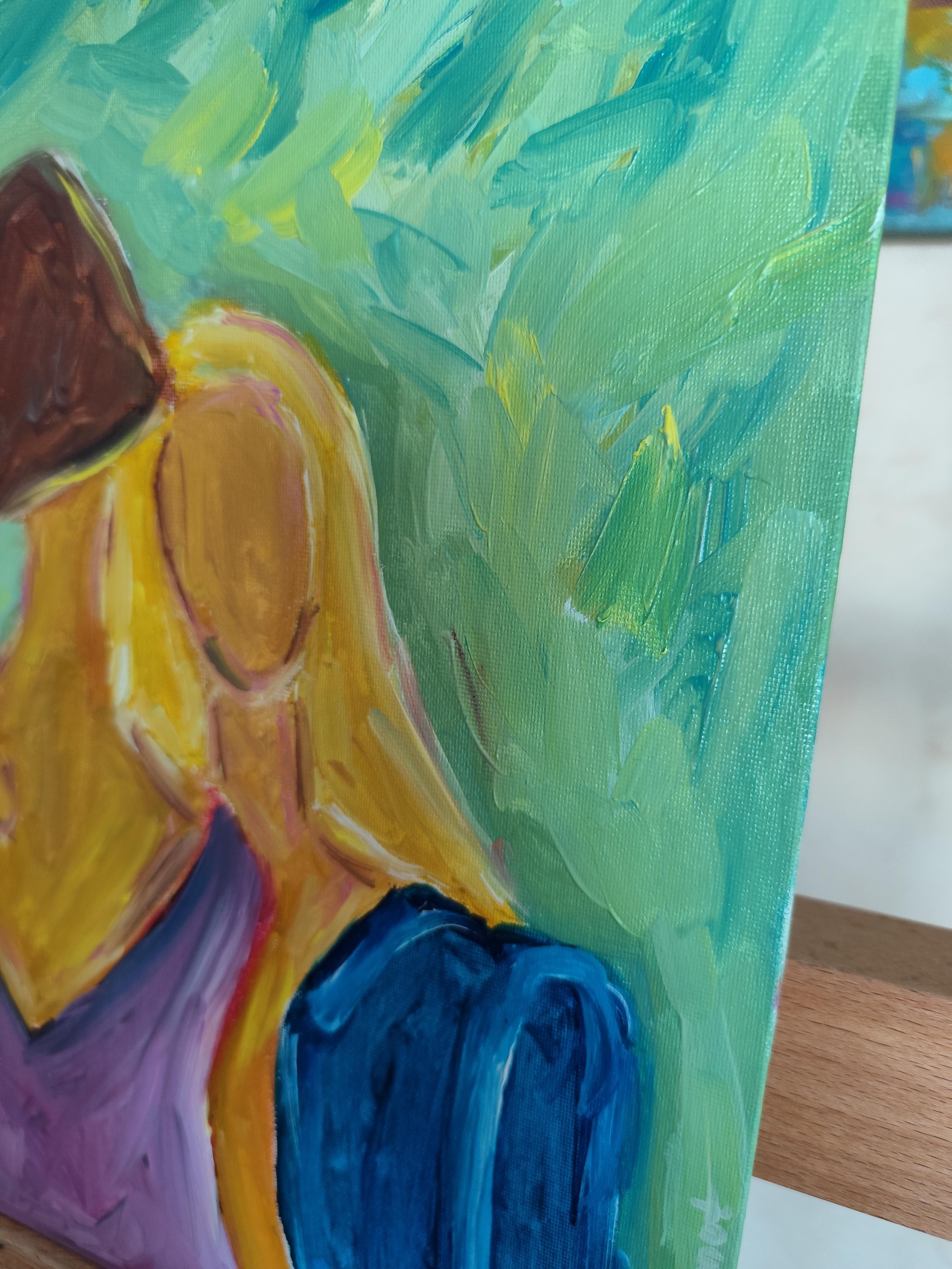 Retrato abstracto impresionista de mujer óleo sobre cartón 