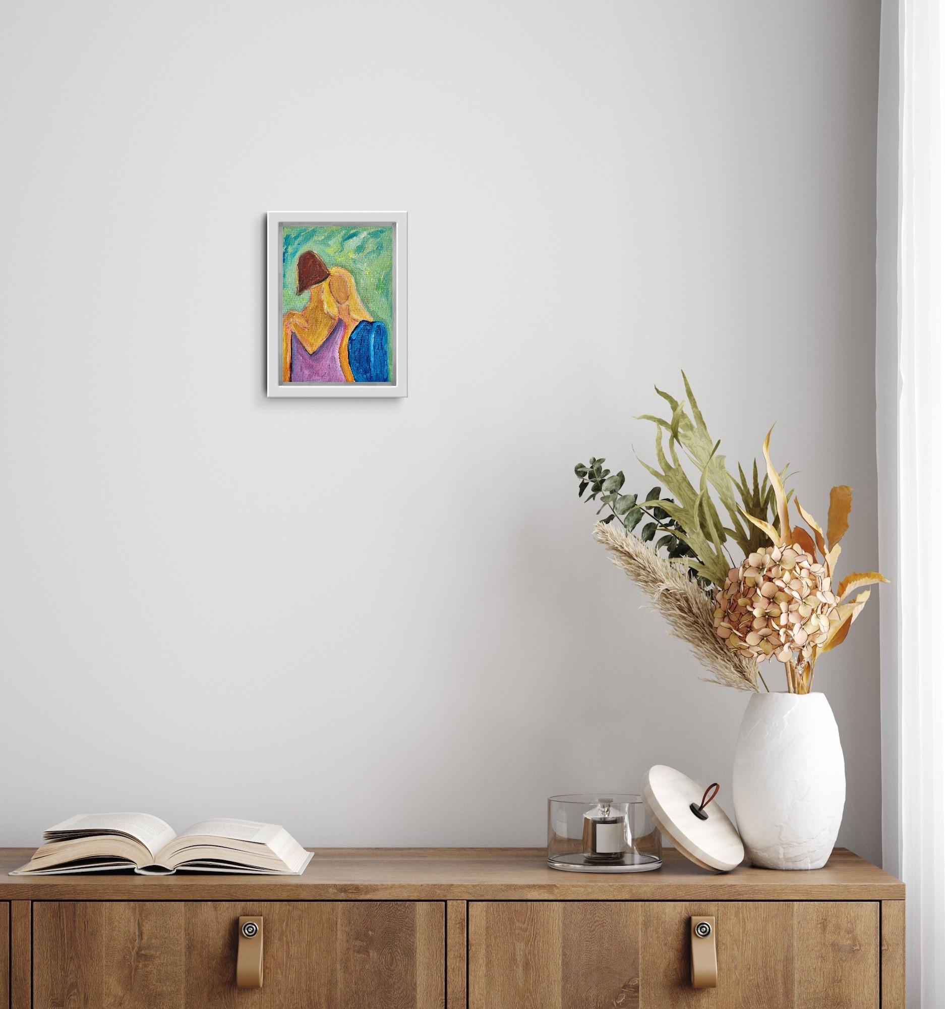 Retrato abstracto impresionista de mujer óleo sobre cartón 