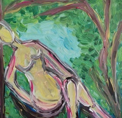 Pittura ad olio su tela "Sogni all'ombra", impressionista astratto, corpo di donna