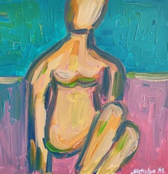 Abstract Impressionist woman's body oil painting on canvas "Silent solitude"