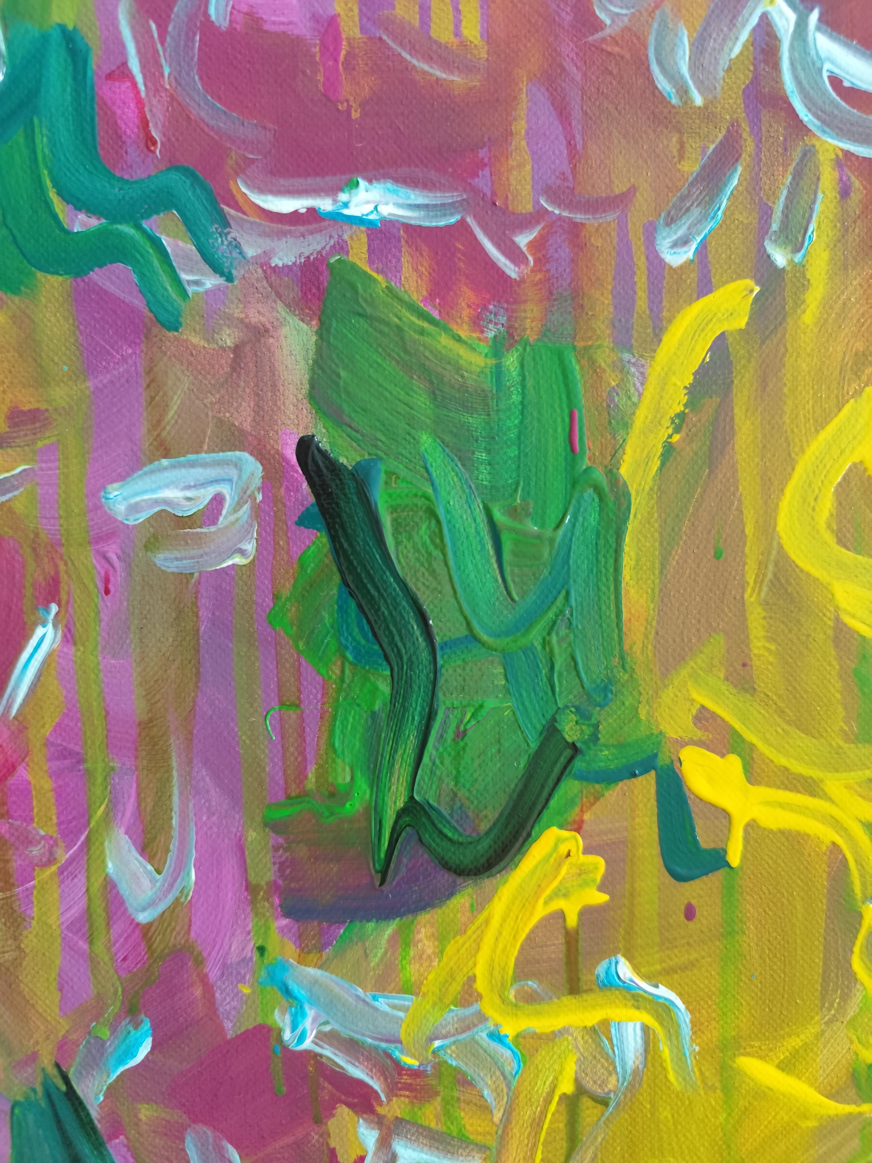 Quadro astratto di fiori in acrilico su tela 