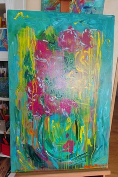 Acrylic abstract flowers painting on canvas "Whirlwind of summer flowers"