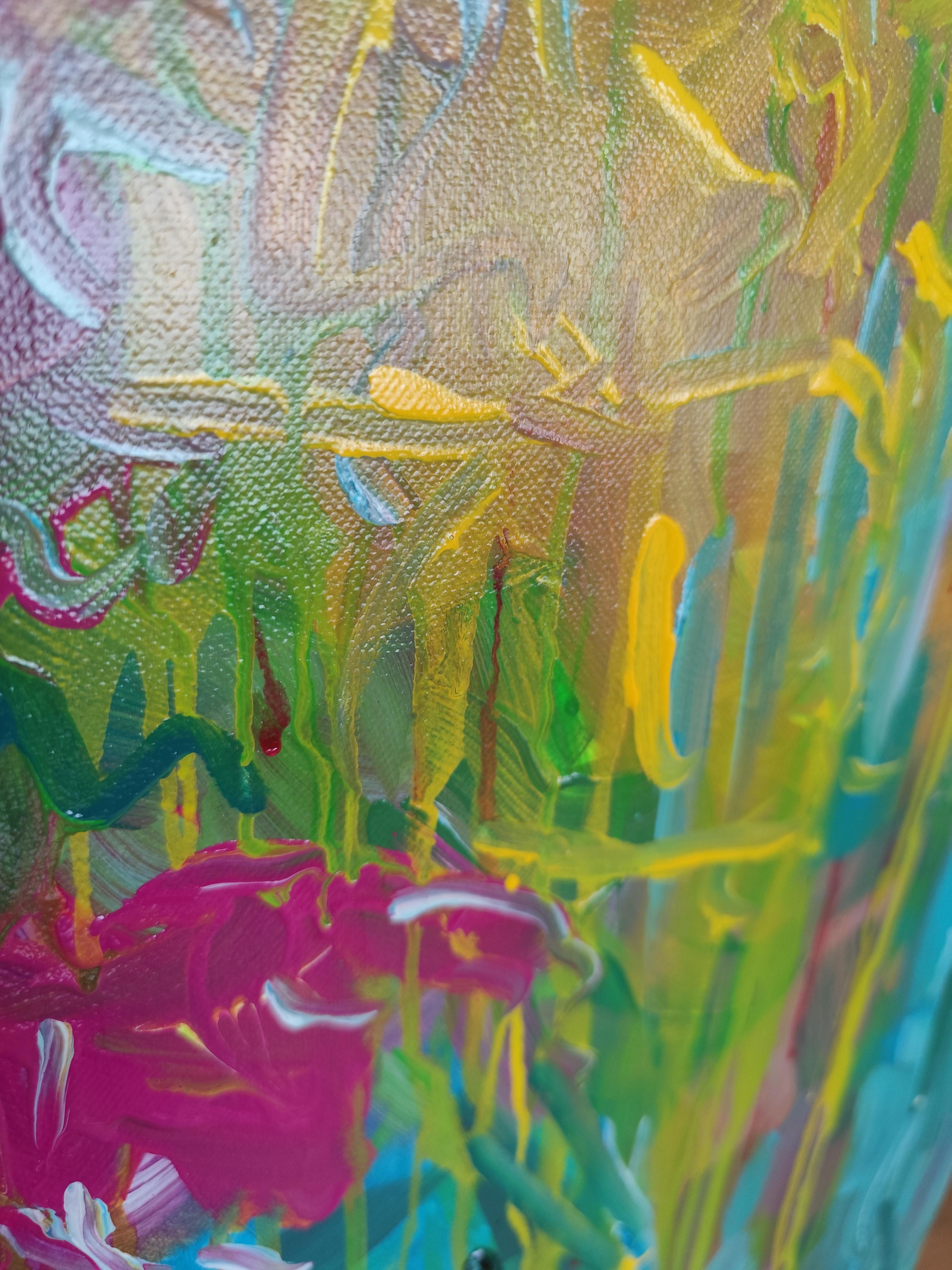 Quadro astratto di fiori in acrilico su tela 