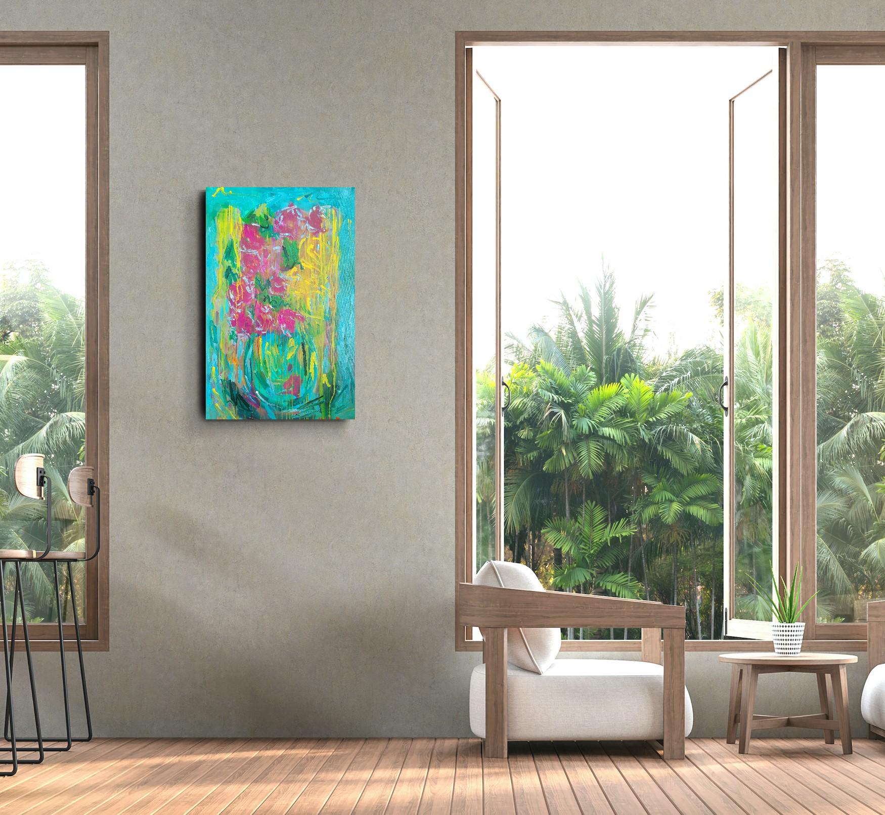 Quadro astratto di fiori in acrilico su tela 