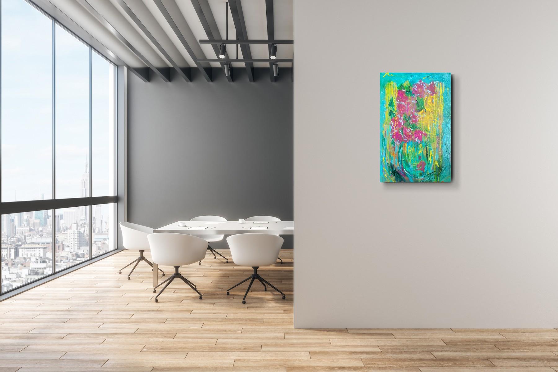 Quadro astratto di fiori in acrilico su tela 