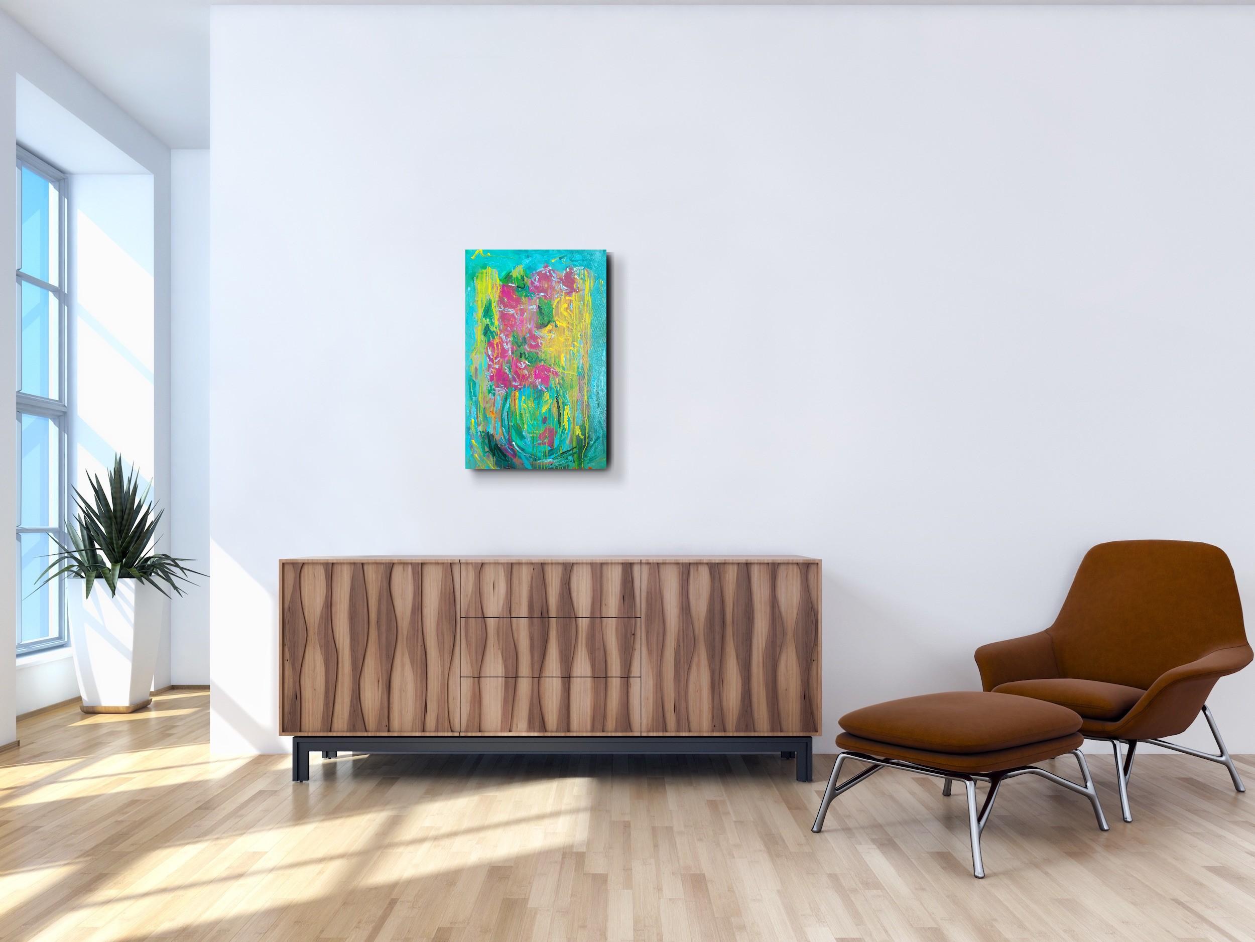 Quadro astratto di fiori in acrilico su tela 