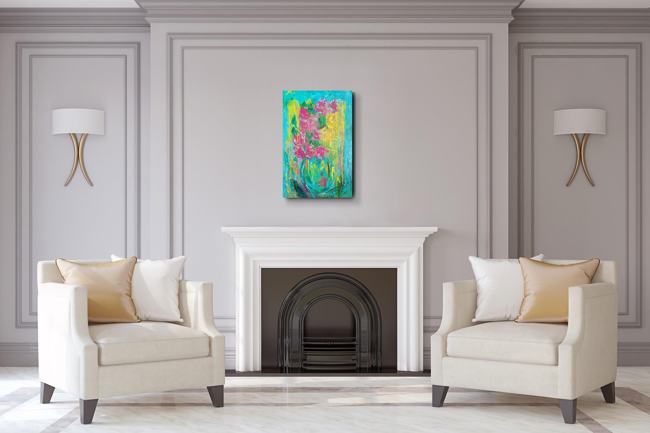 Quadro astratto di fiori in acrilico su tela 